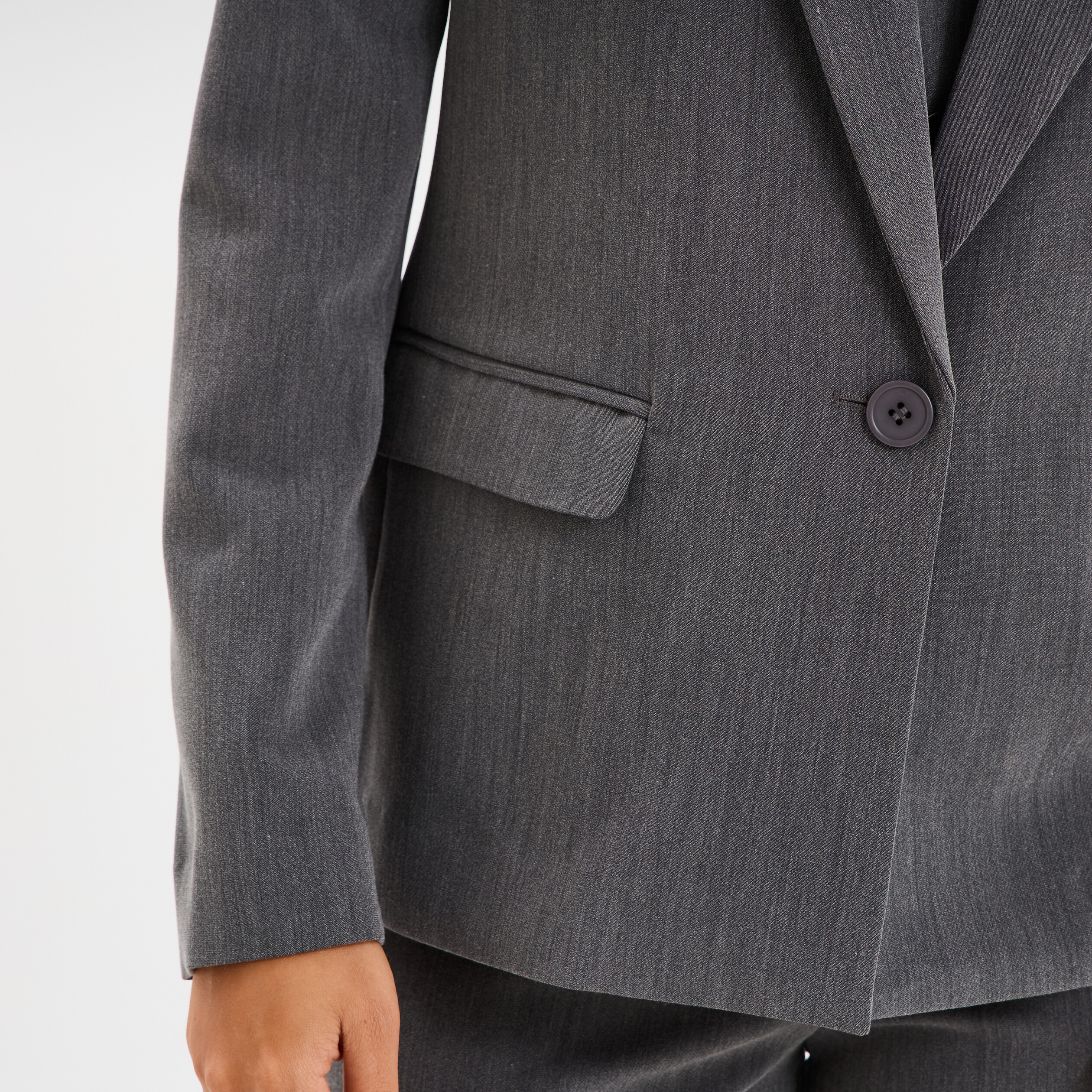 Veste blazer droite manches longues gris fonc&eacute; femme