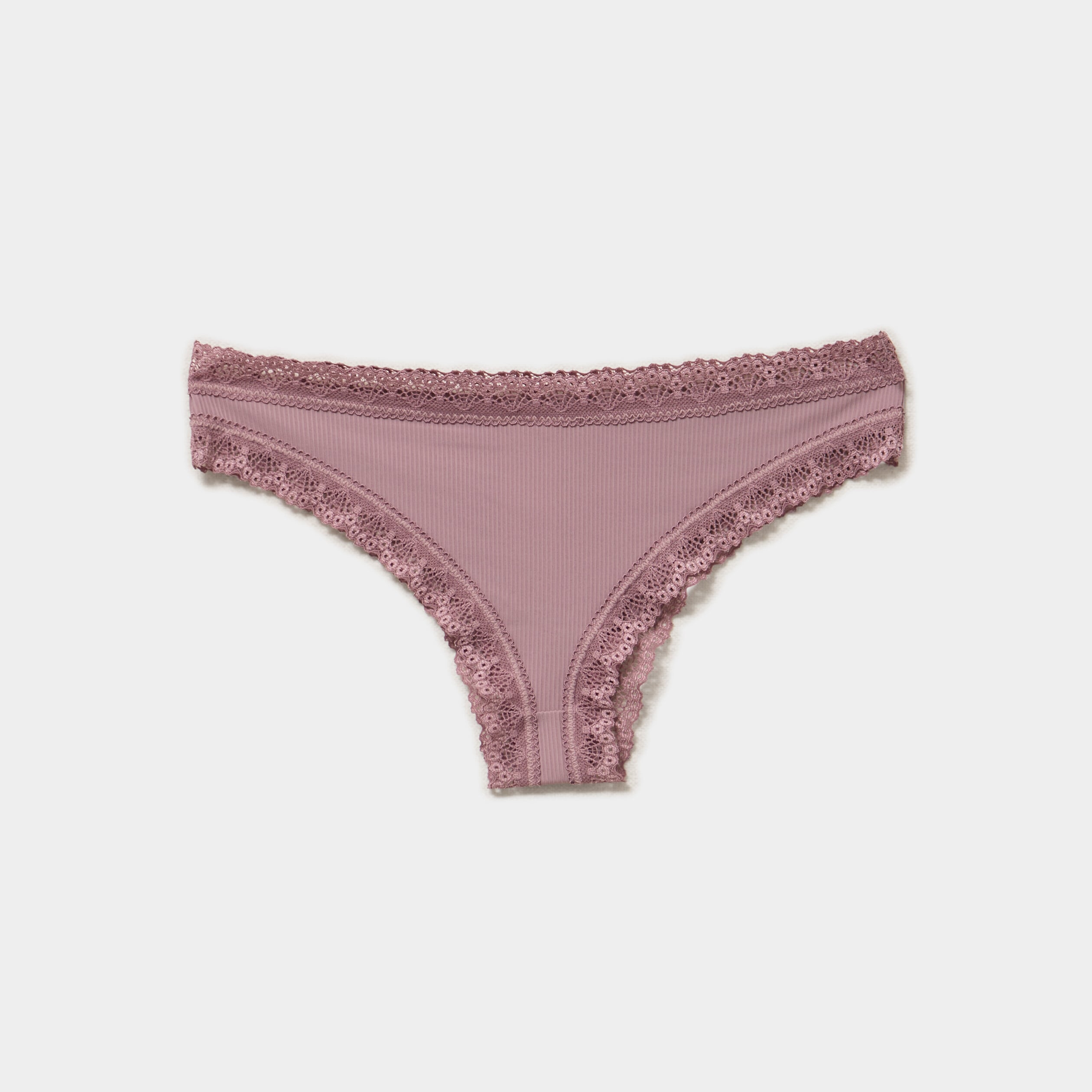 Lot 3 tangas c&ocirc;tel&eacute;s &agrave; dentelle mauve femme