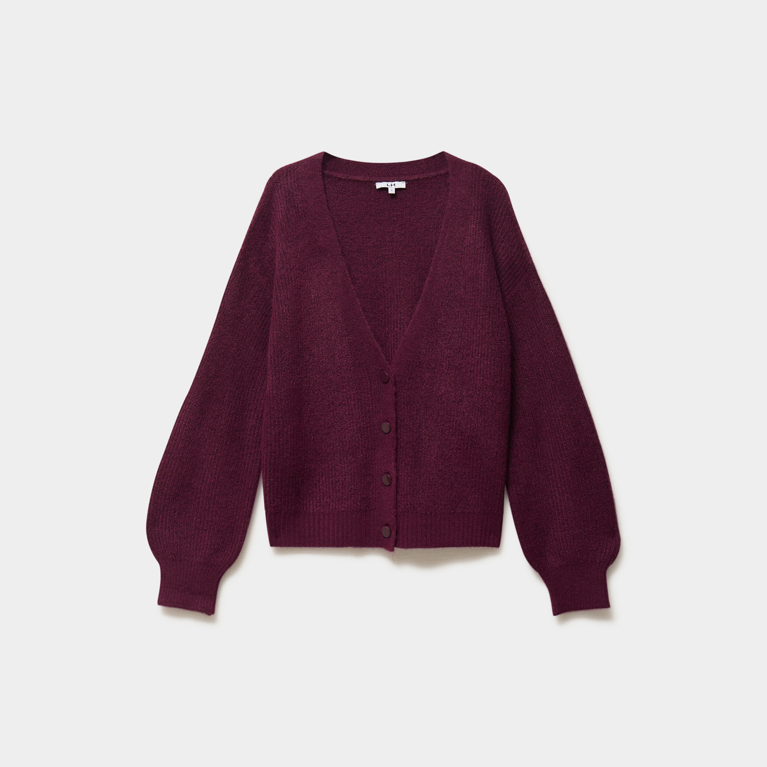 Gilet col en V manches longues ballon prune femme