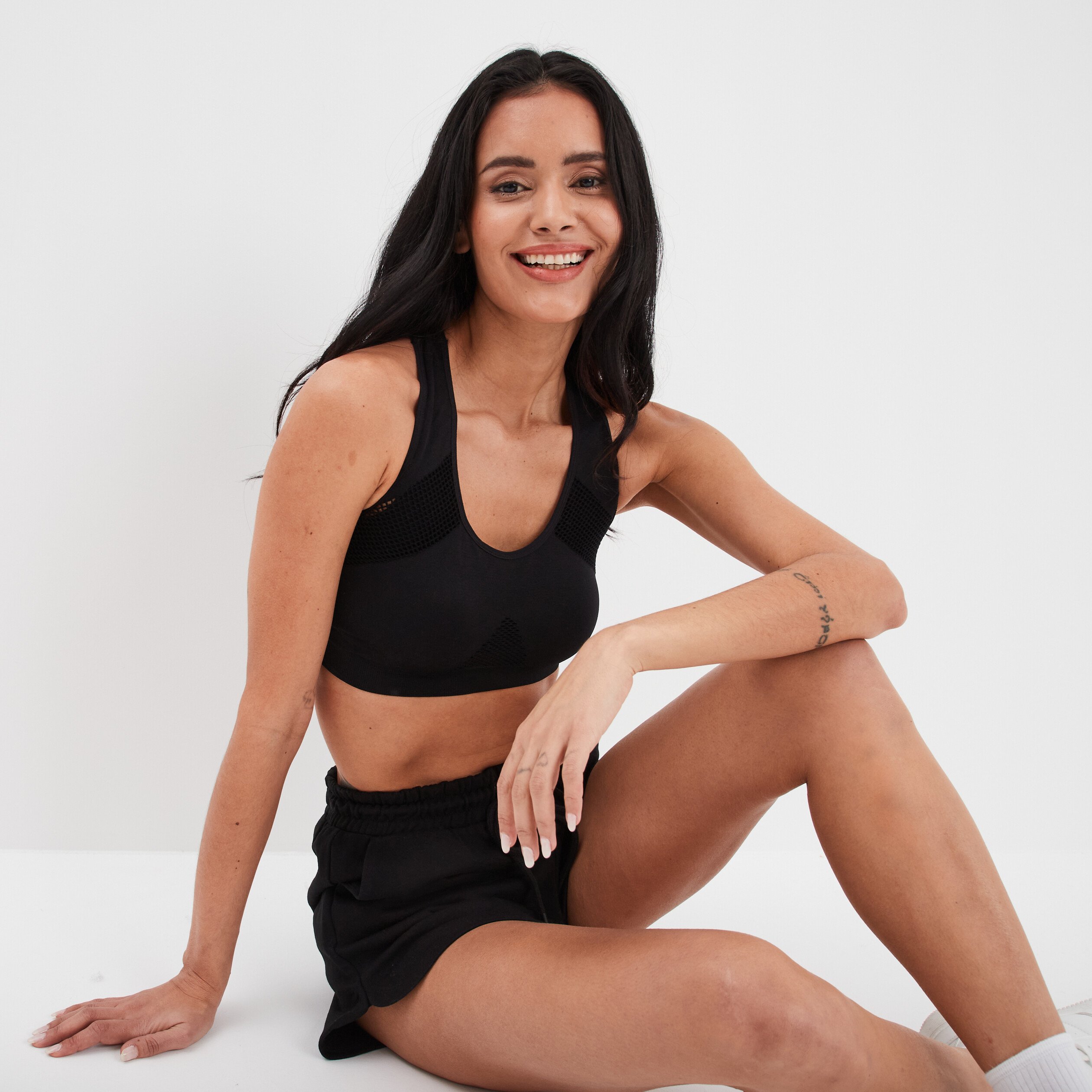 Brassiere sport microfibre dos nageur noir femme