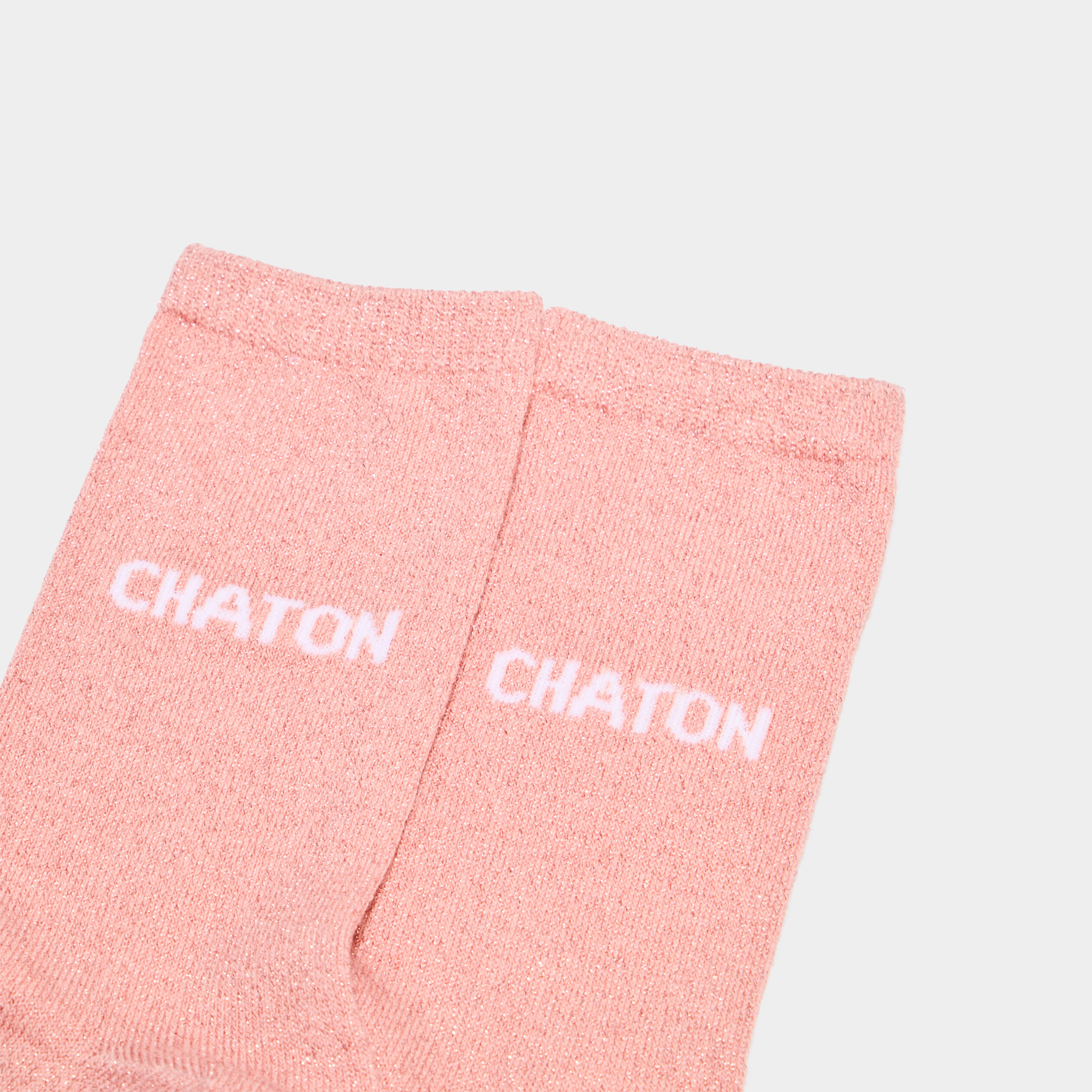 Chaussettes &agrave; fils m&eacute;tallis&eacute;s mi-hautes rose poudr&eacute;e femme