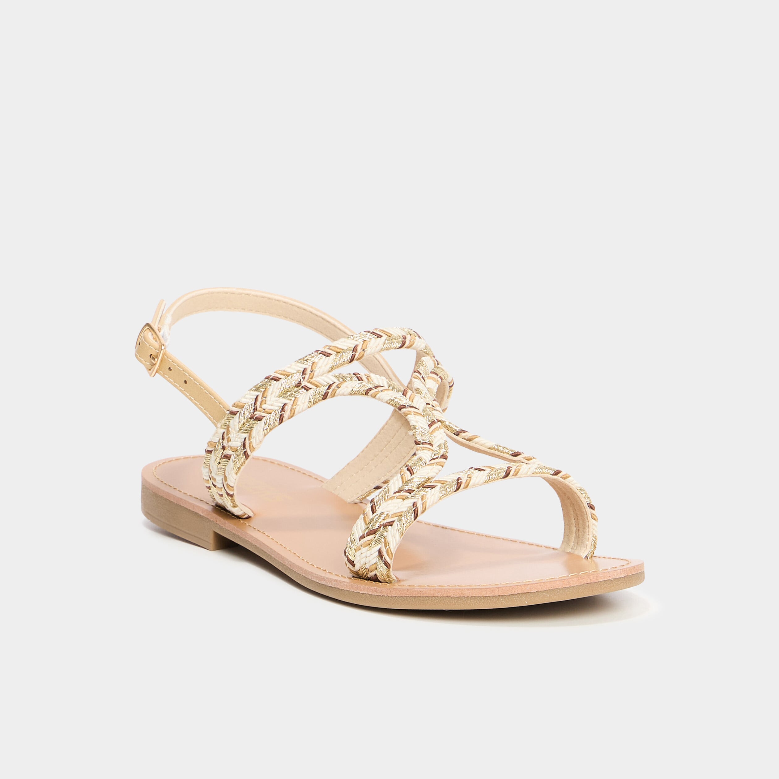 Sandales plates brides tress&eacute;es multicolore femme