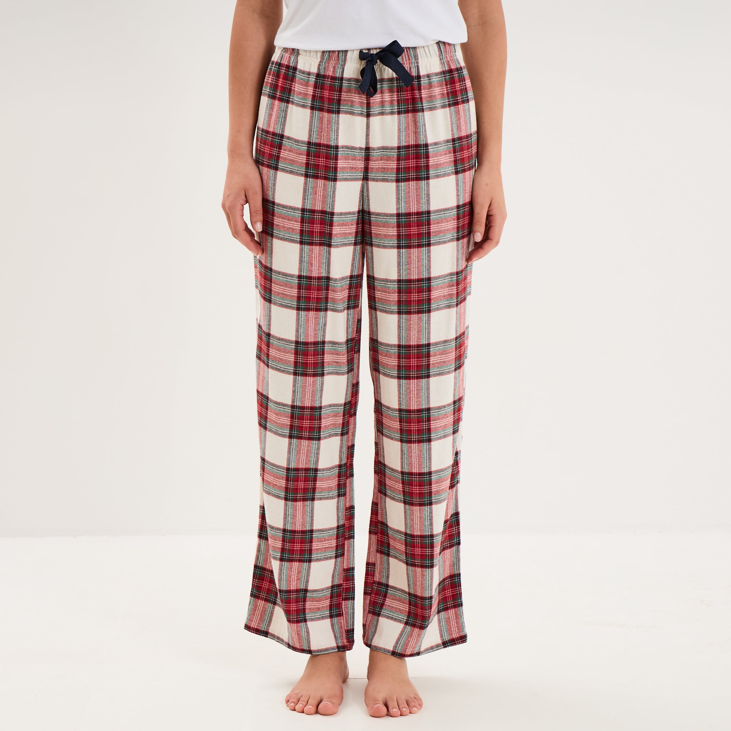 Pantalon de pyjama en coton ajusable ecru femme