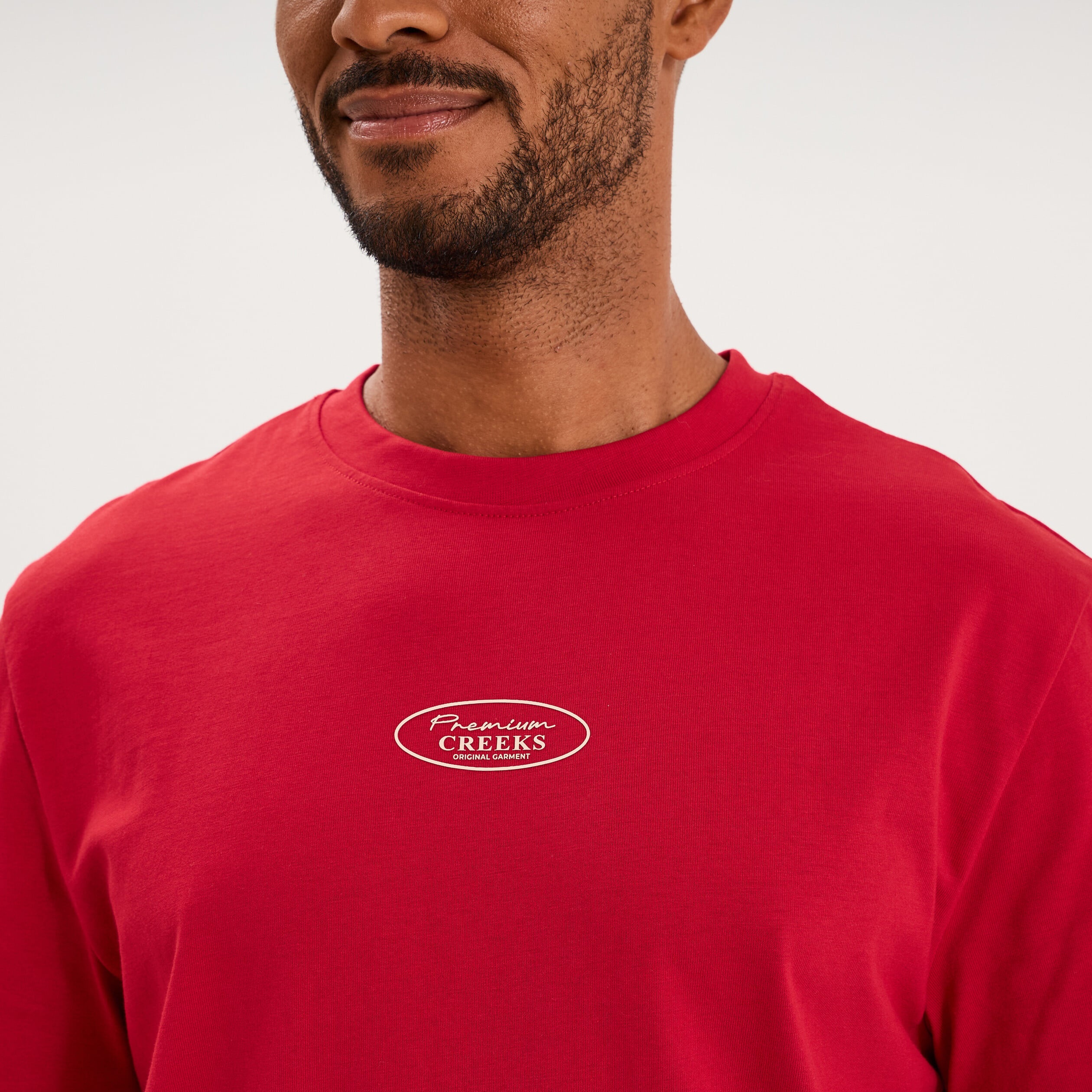 T-shirt droit manches courtes coton rouge fonc&eacute; homme