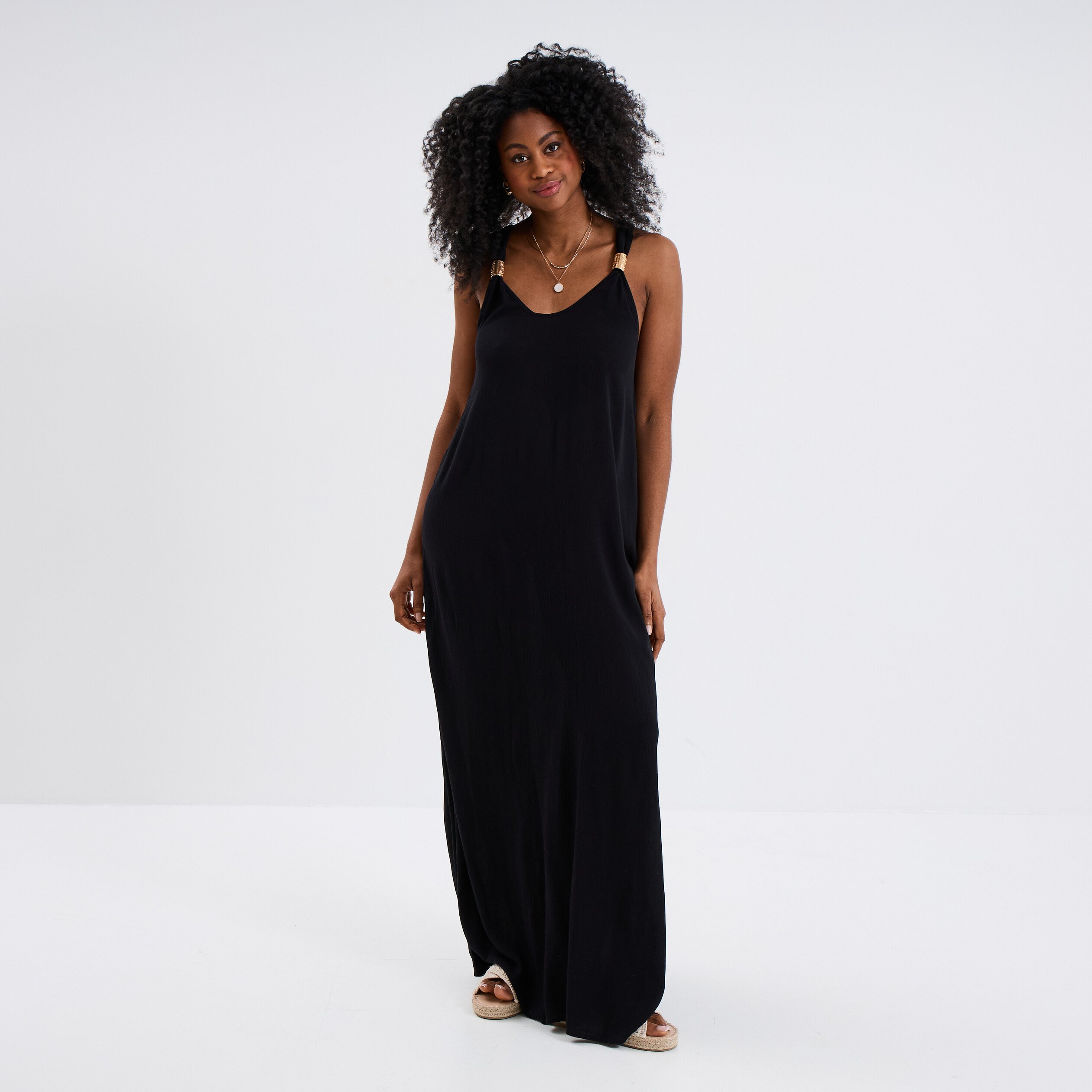 robe longue bretelles bijoux noir femme Robe longue bretelles bijoux noir femme