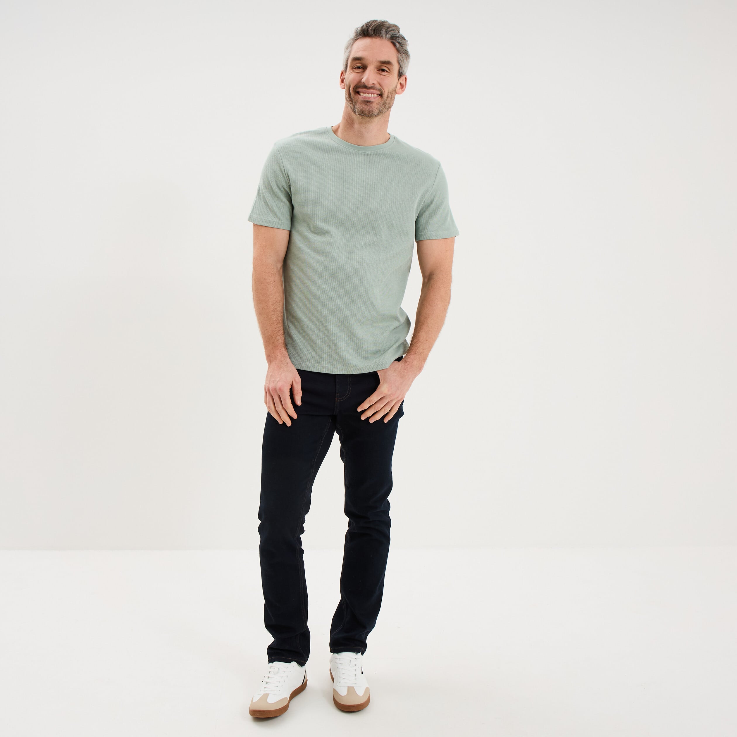 T-shirt textur&eacute; droit col rond coton vert pastel homme