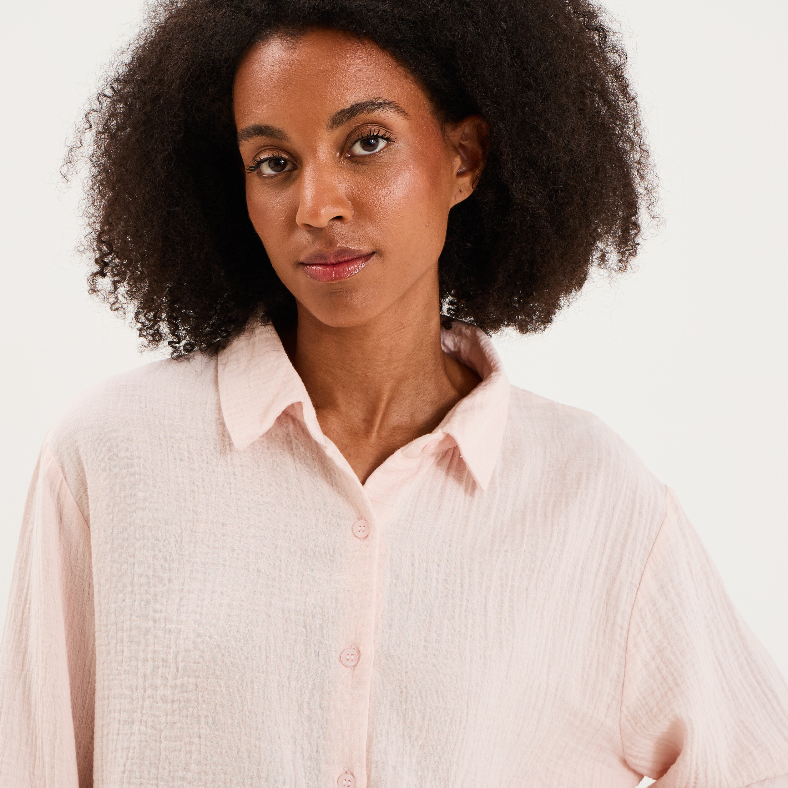 Ensemble pyjama chemise gaze de coton rose clair femme