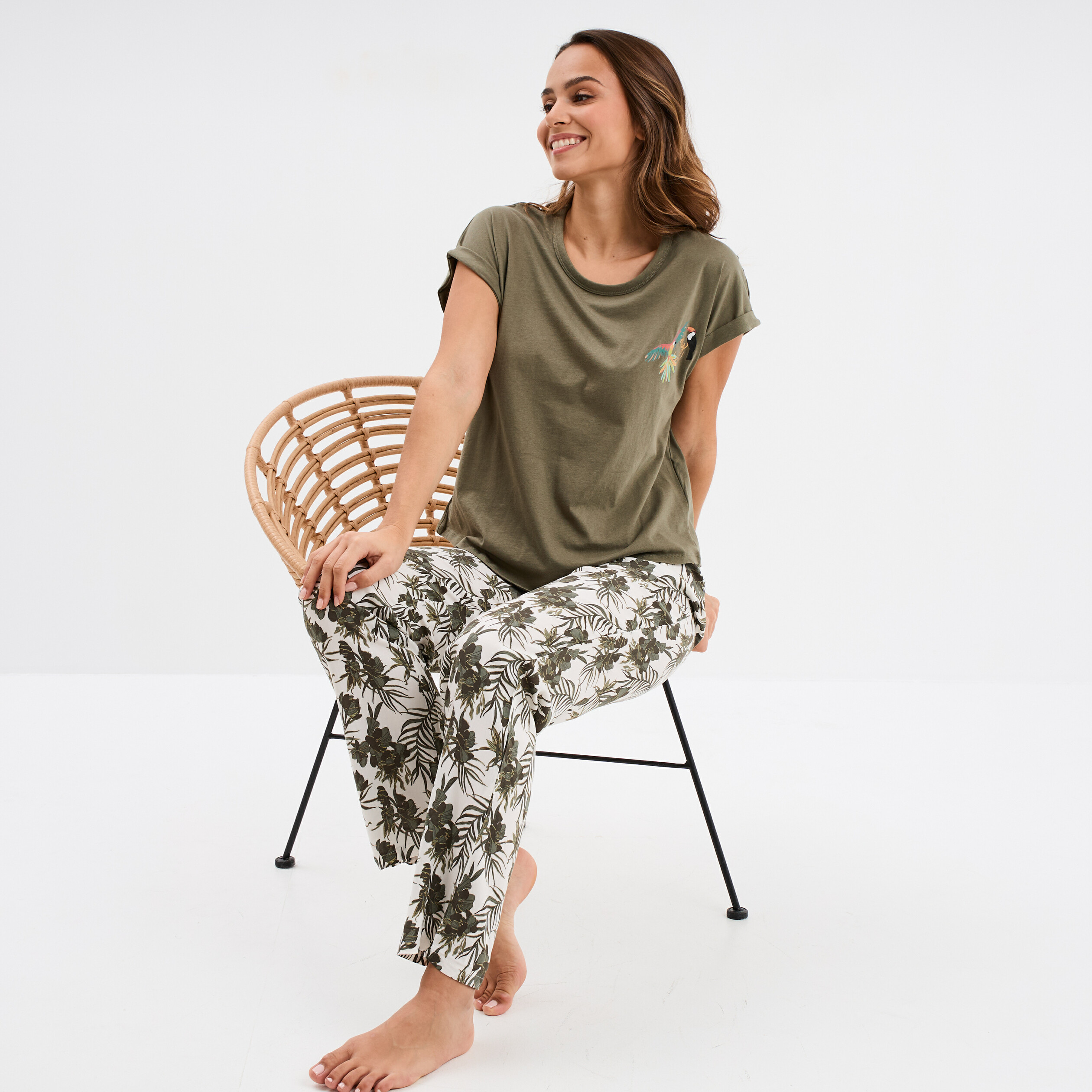 Ensemble pyjama t-shirt et pantalon ecru femme