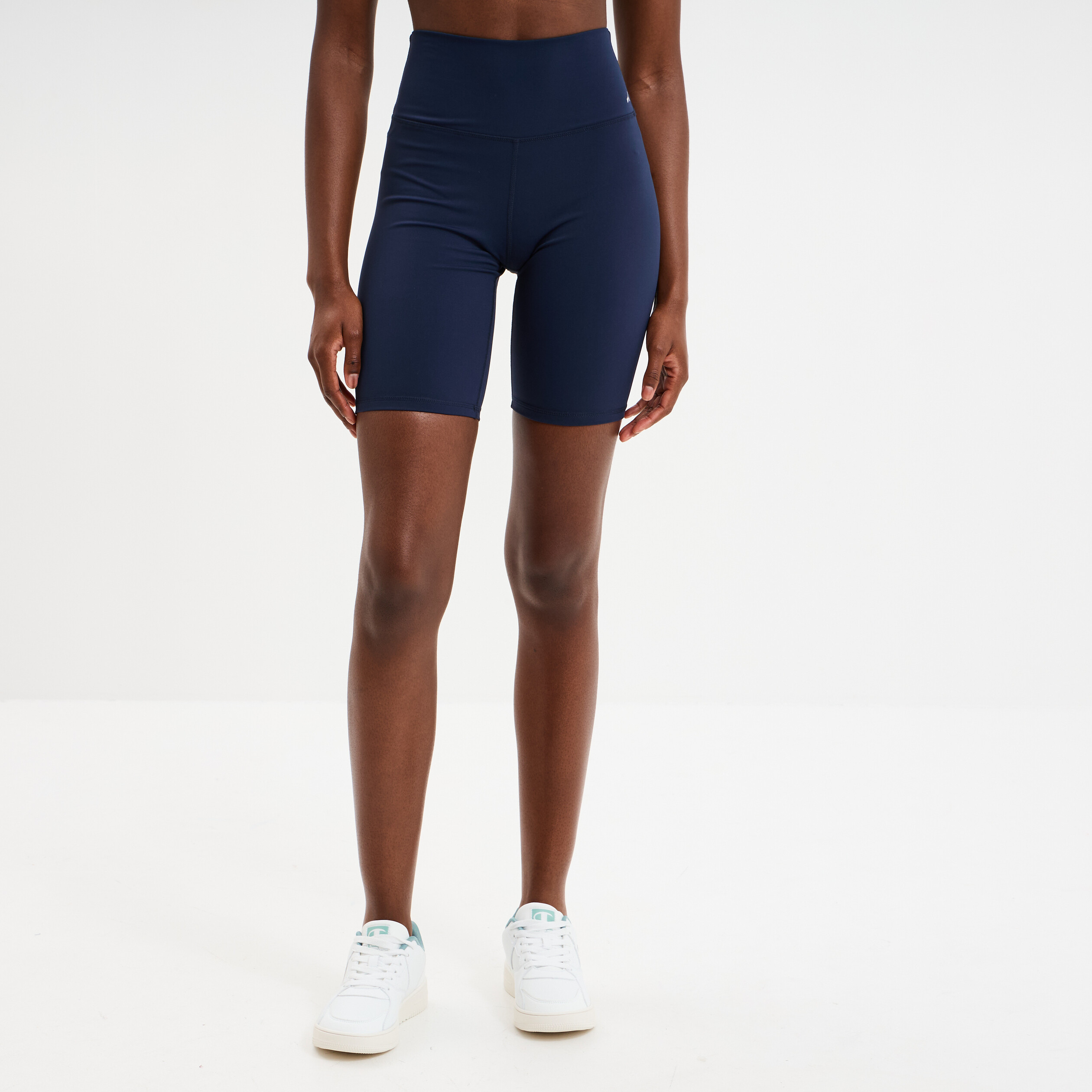 Short cycliste de sport taille haute bleu marine femme