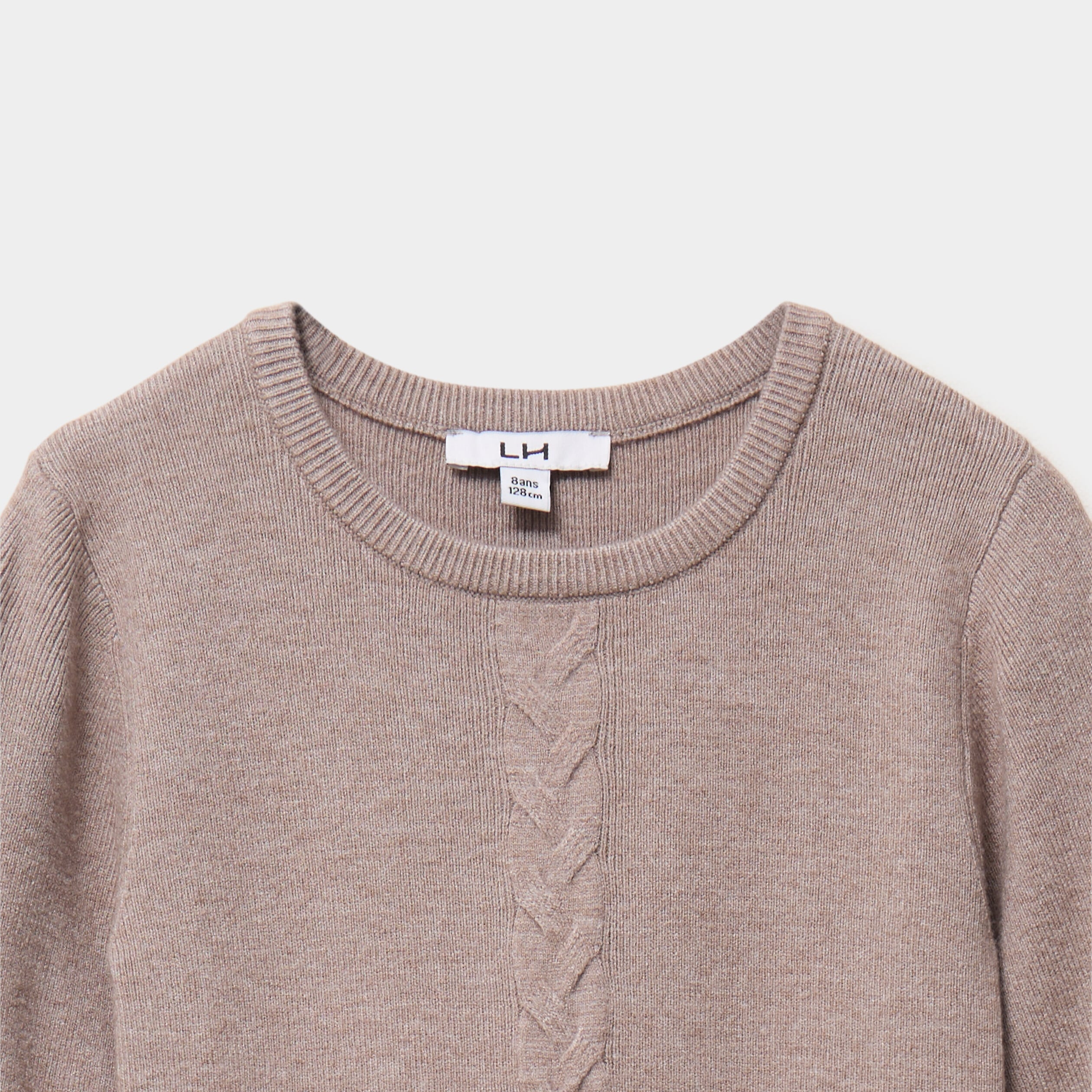Robe tricot &eacute;vas&eacute;e manches longues taupe fille