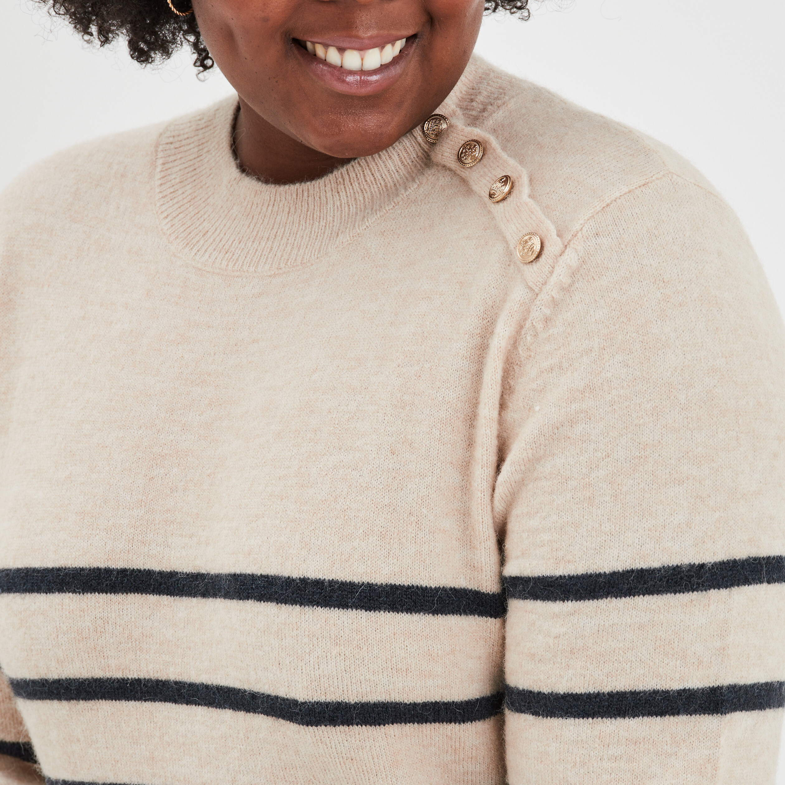 Pull marinière droit avec boutons gris femme grande taille