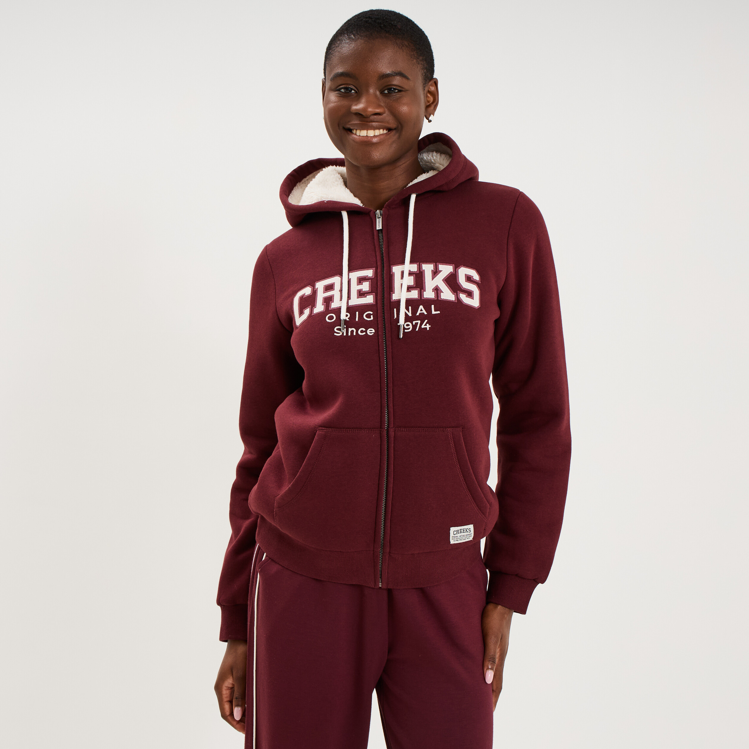 Sweat &agrave; capuche doublure effet sherpa violet fonc&eacute; femme