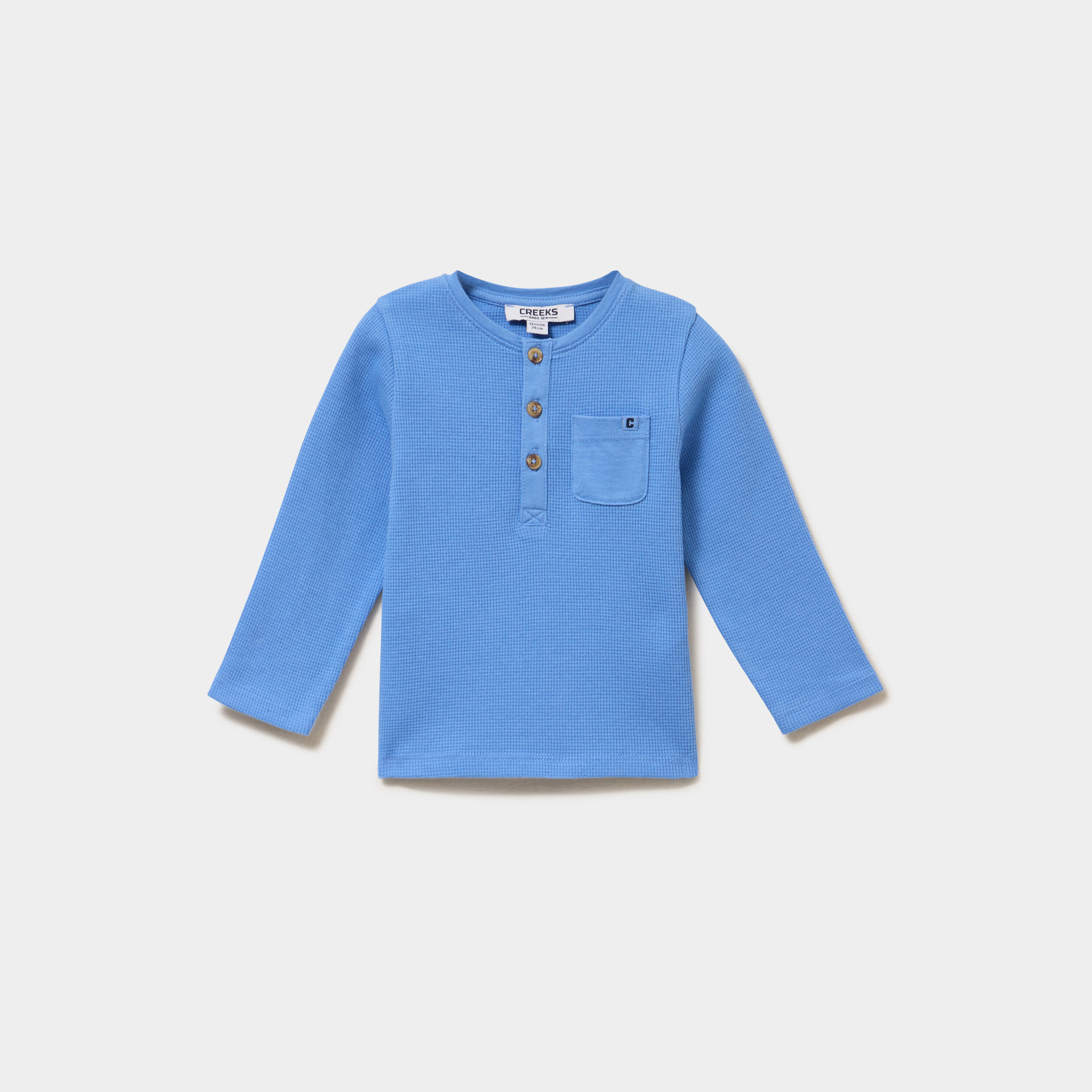 T-shirt col tunisien manches longues bleu lavande b&eacute;b&eacute; gar&ccedil;on