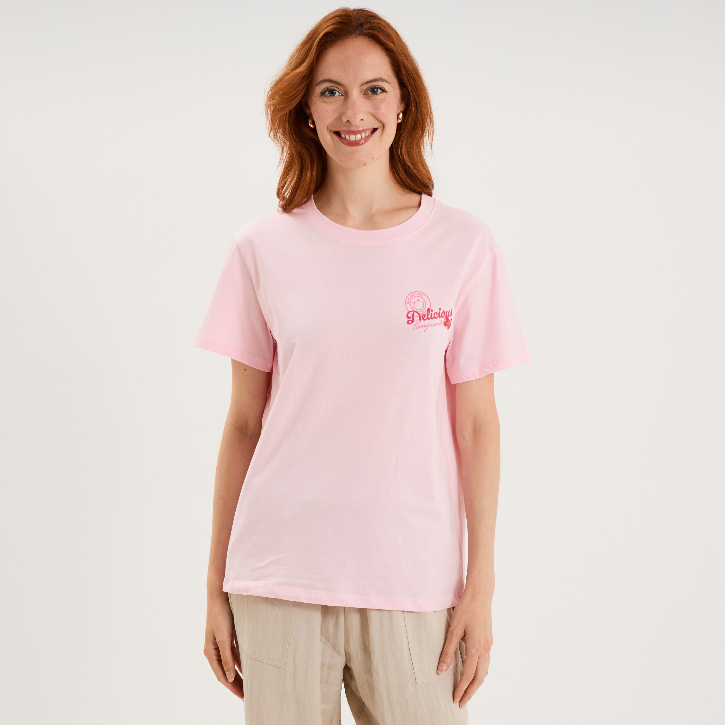 T-shirt col rond coton Smiley World rose femme
