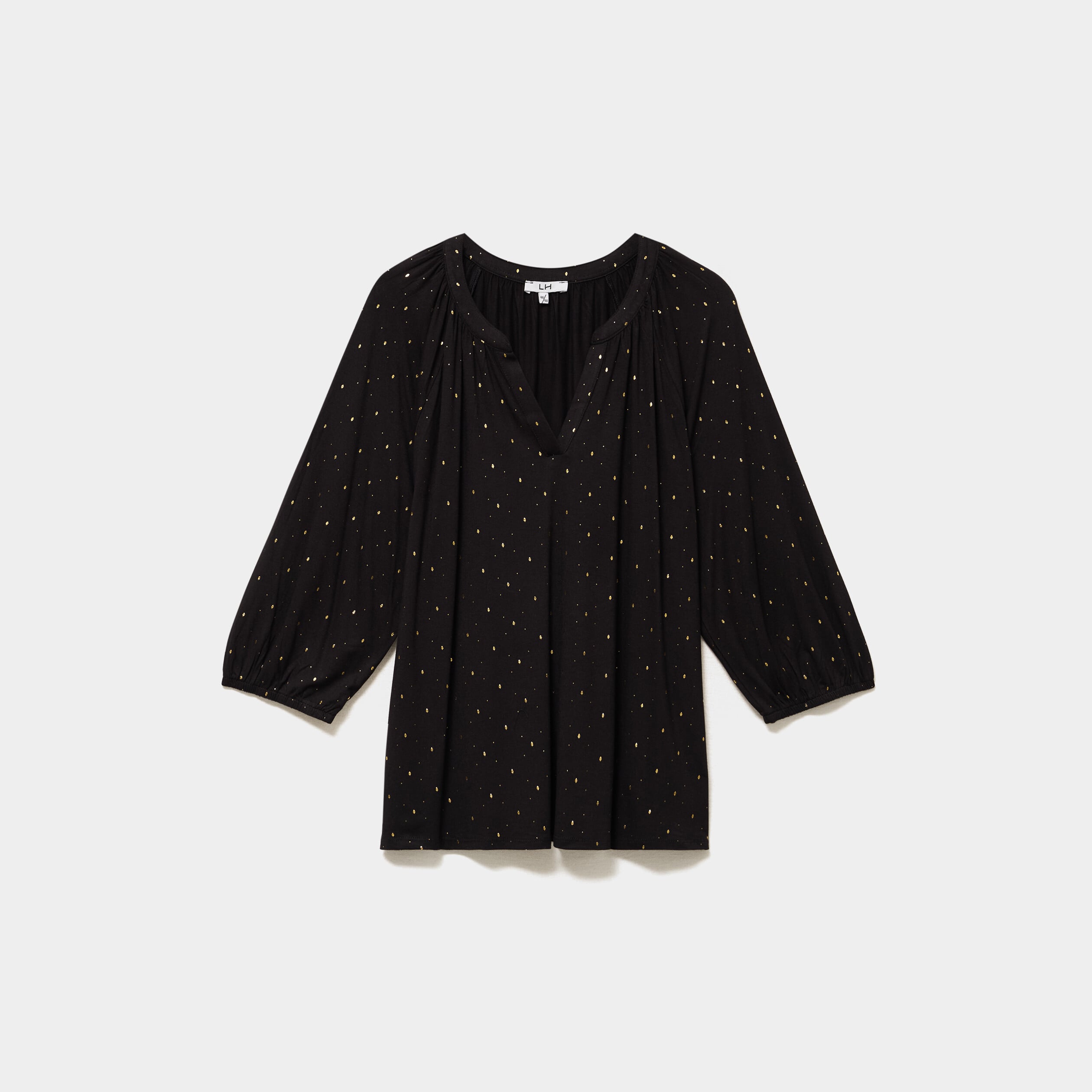 Blouse manches 3/4 et col tunisien noir femme grande taille