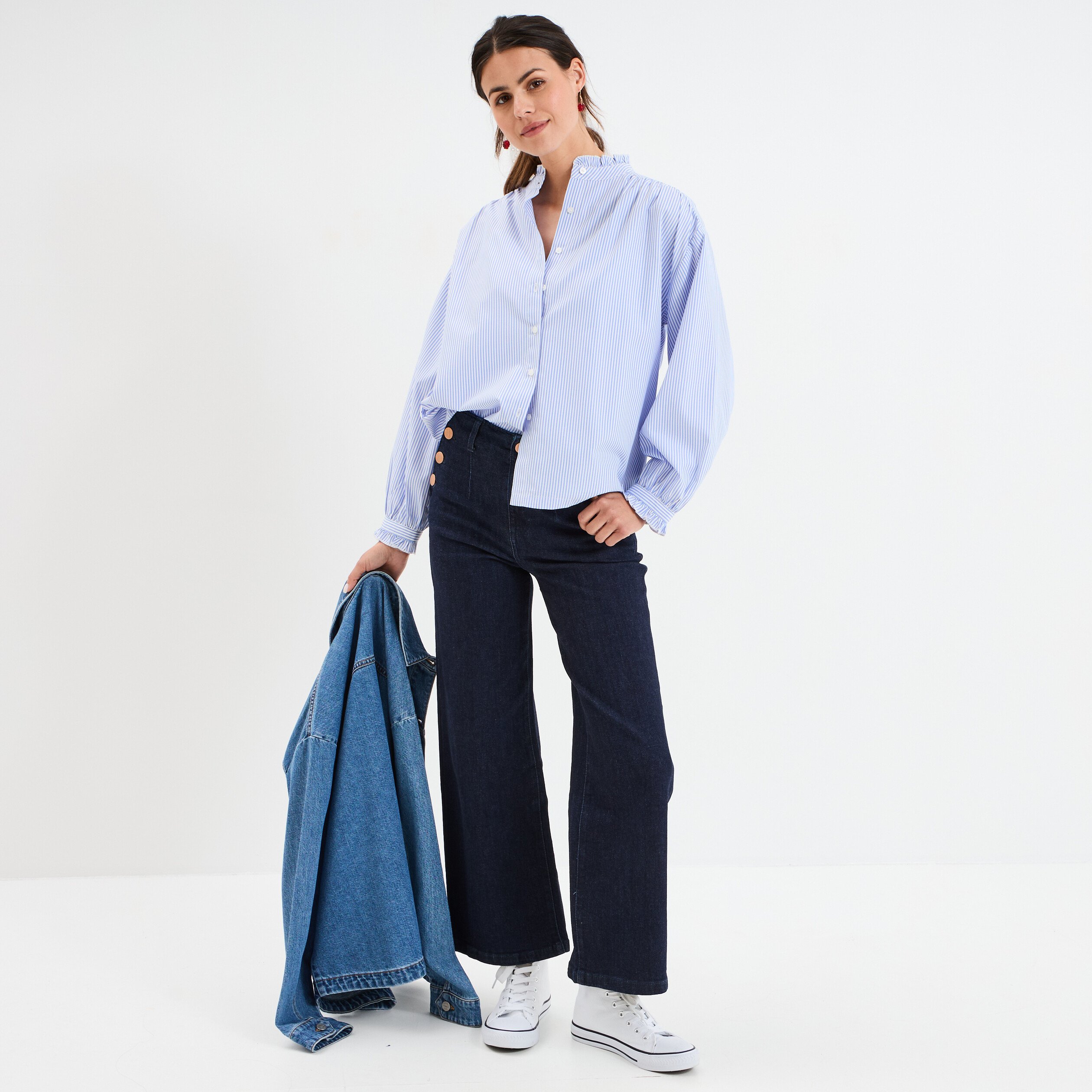 blouse boutonnee col montant bleu ciel femme Blouse boutonnée col montant bleu ciel femme