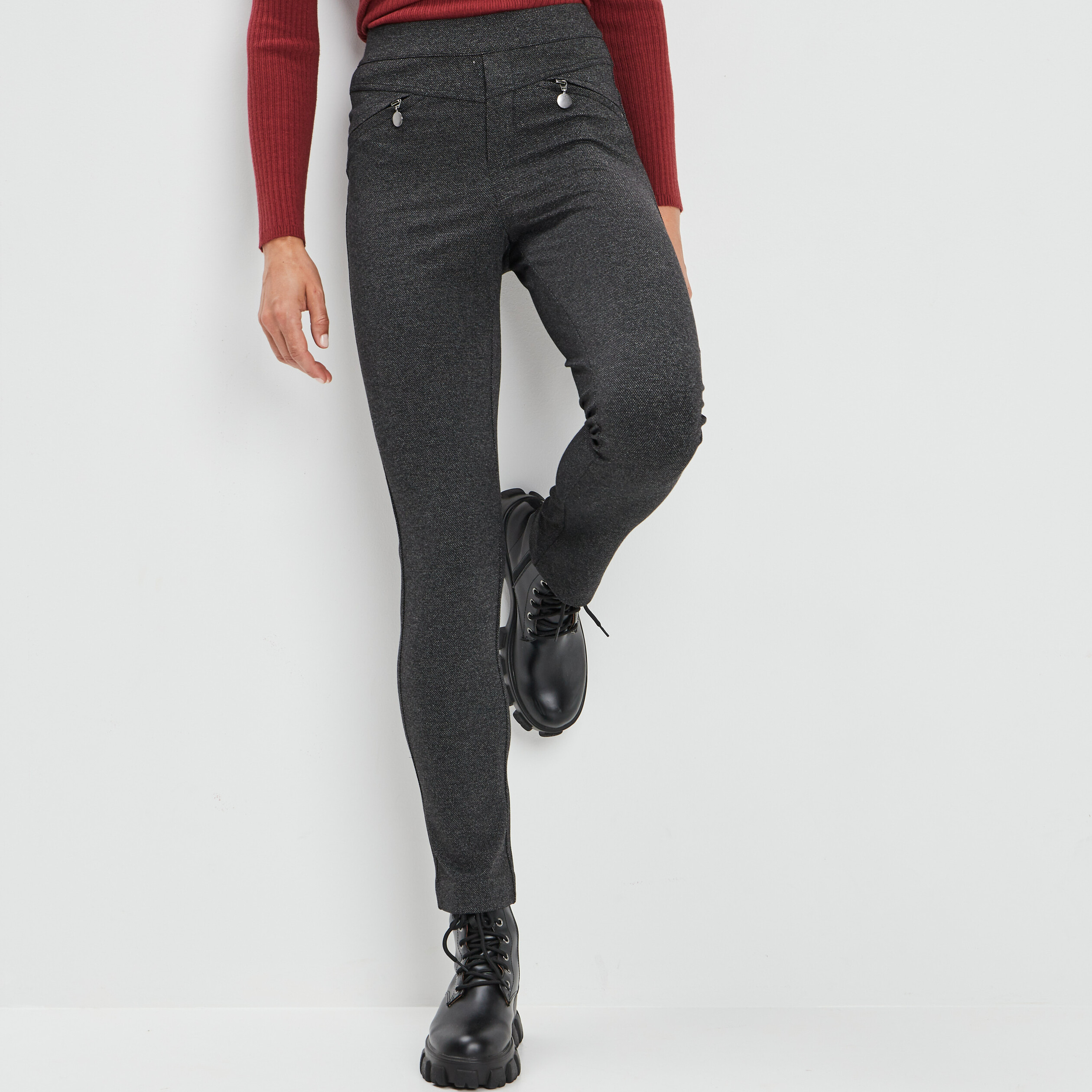 pantalon slim ajuste 78eme gris fonce femme Pantalon slim ajusté 7/8ème gris fonce femme