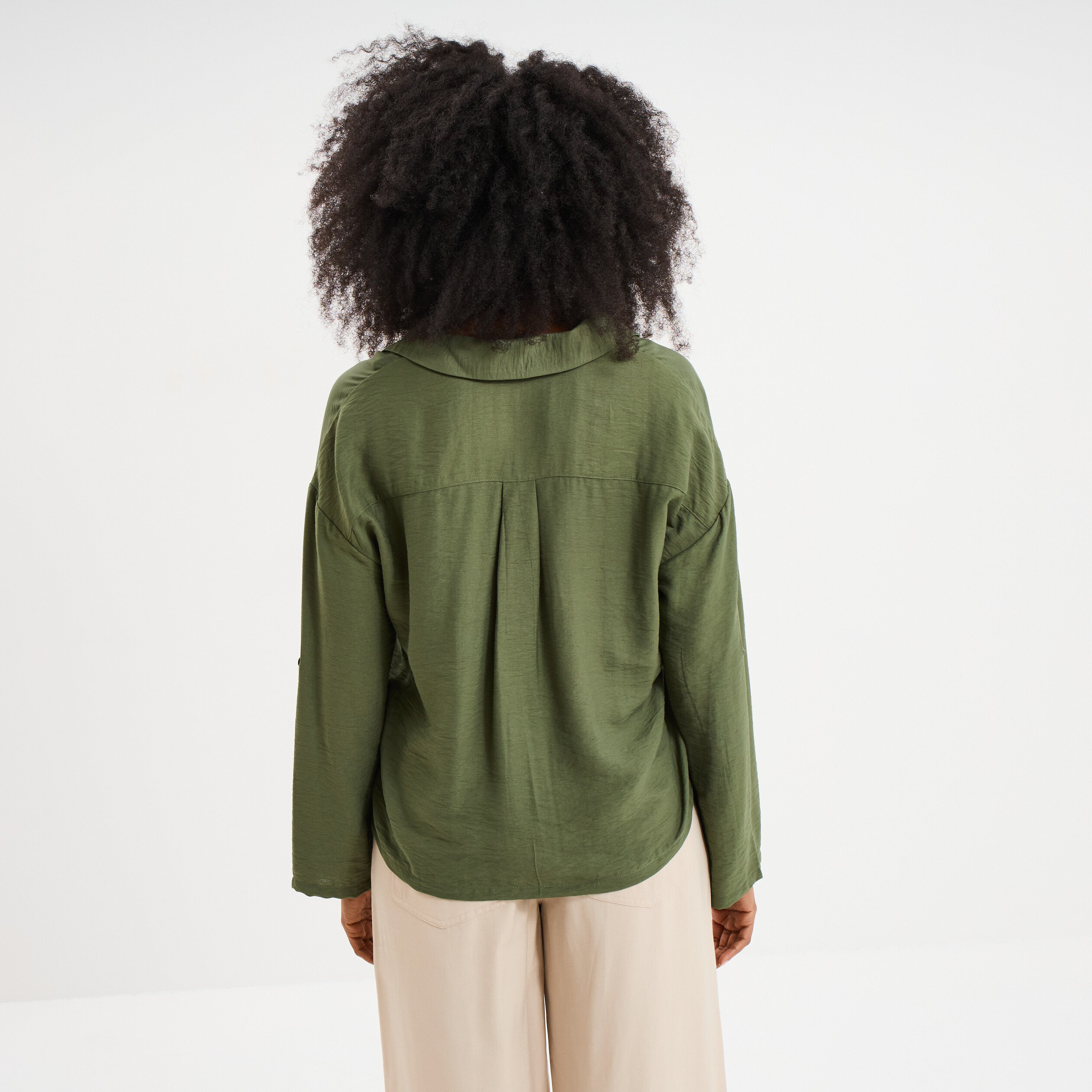 chemise manches retroussables vert kaki femme Chemise manches retroussables vert kaki femme