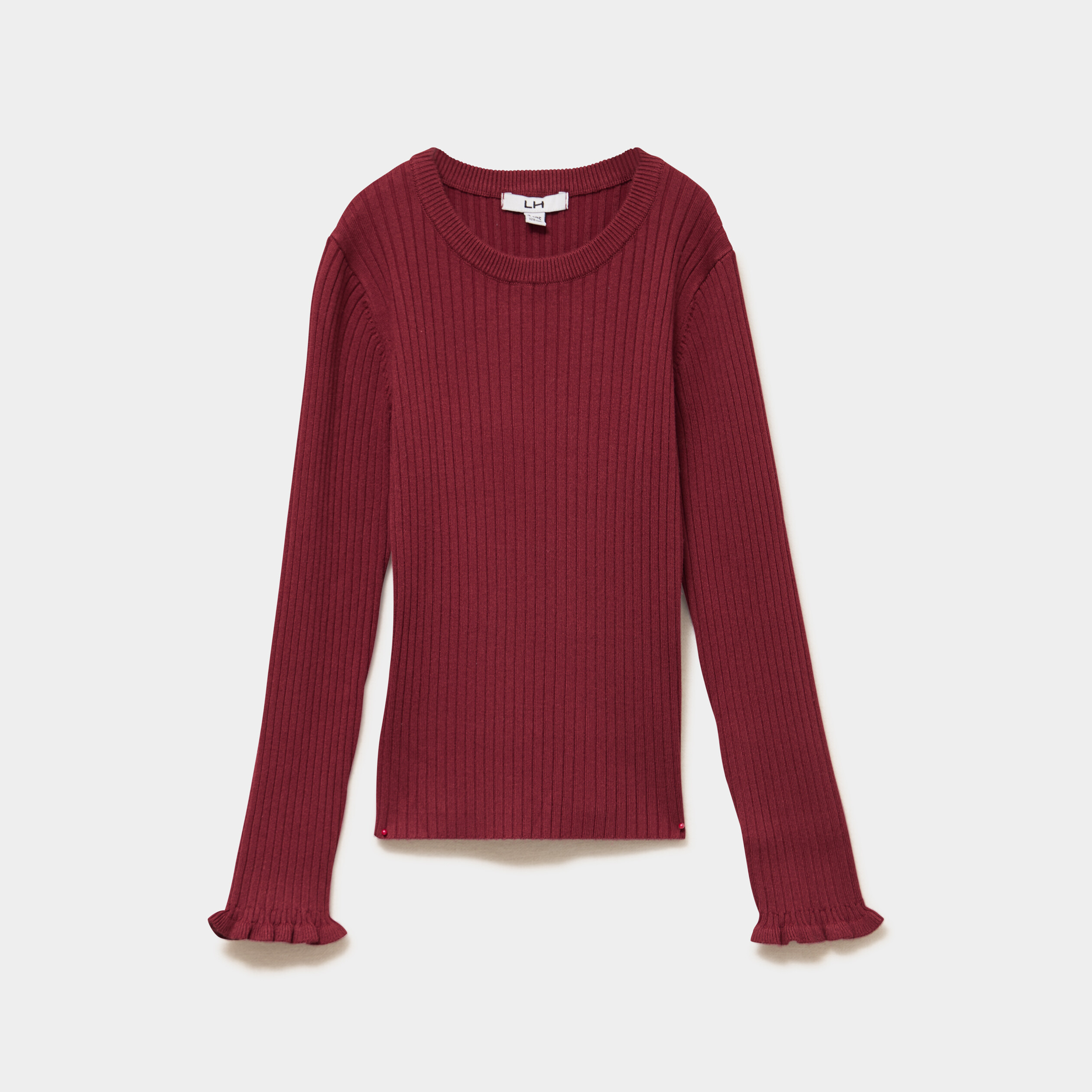 Pull c&ocirc;tel&eacute; ajust&eacute; manches longues bordeaux fille