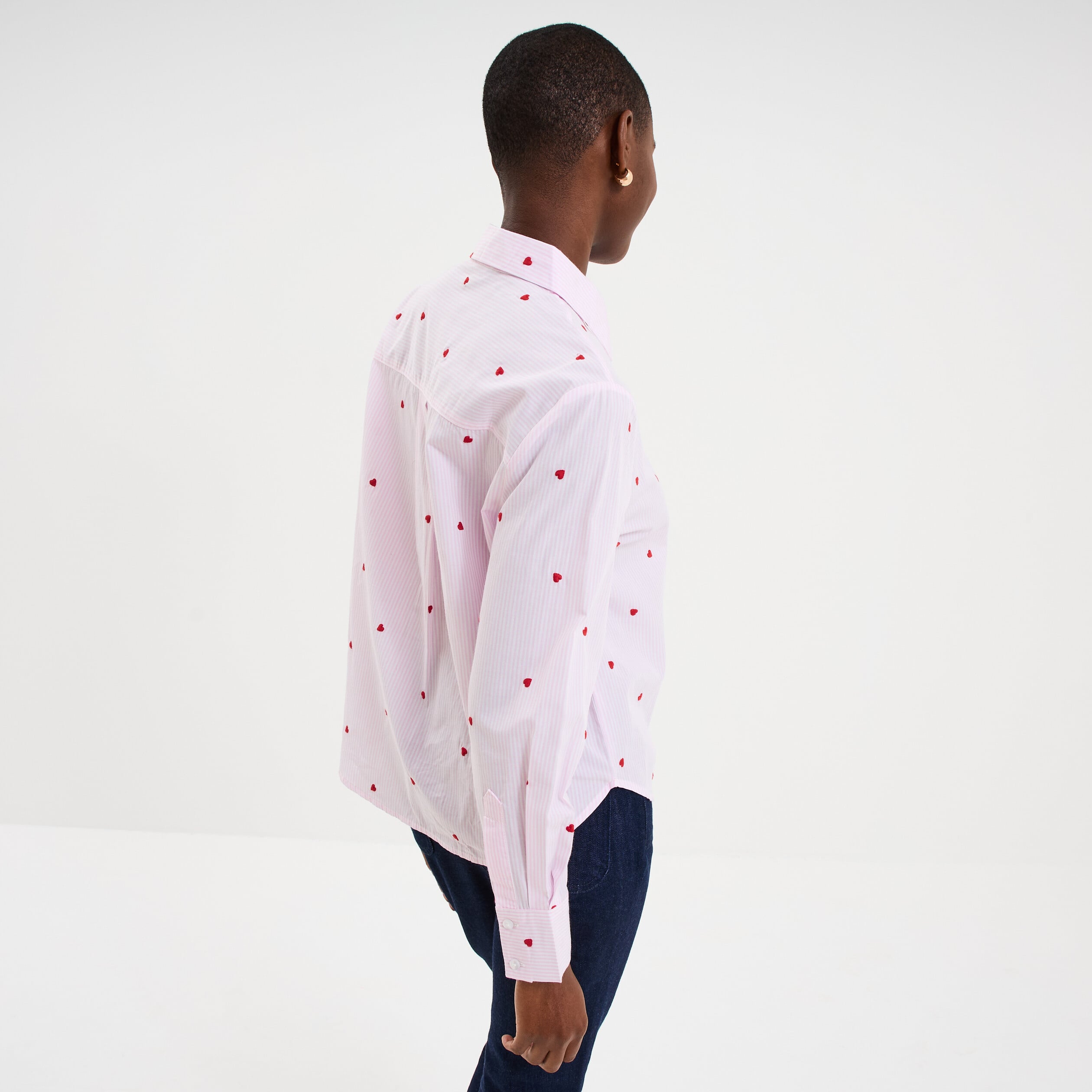 Chemise brod&eacute;e manches longues rose femme