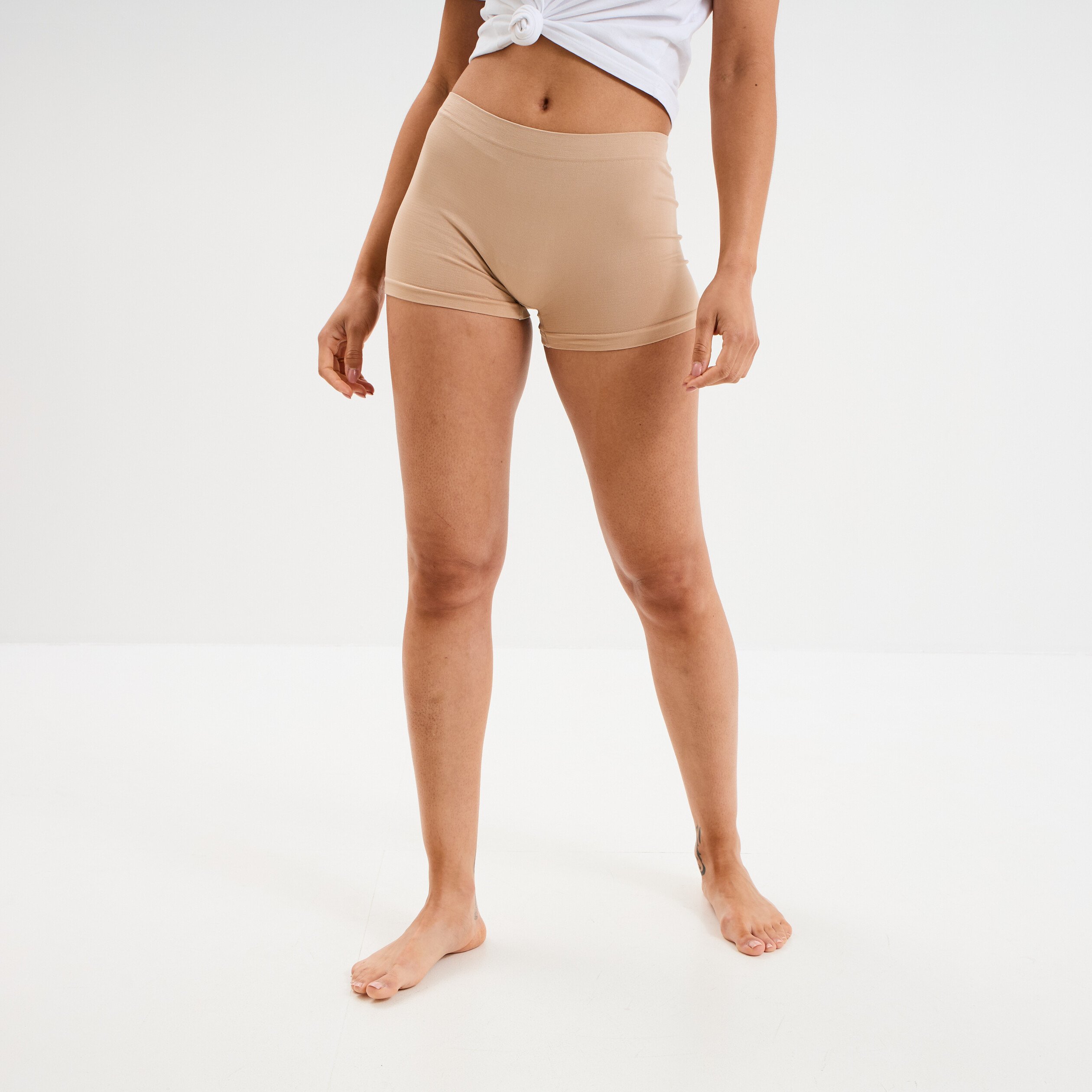 short cycliste taille elastiquee beige femme Short cycliste taille élastiquée beige femme