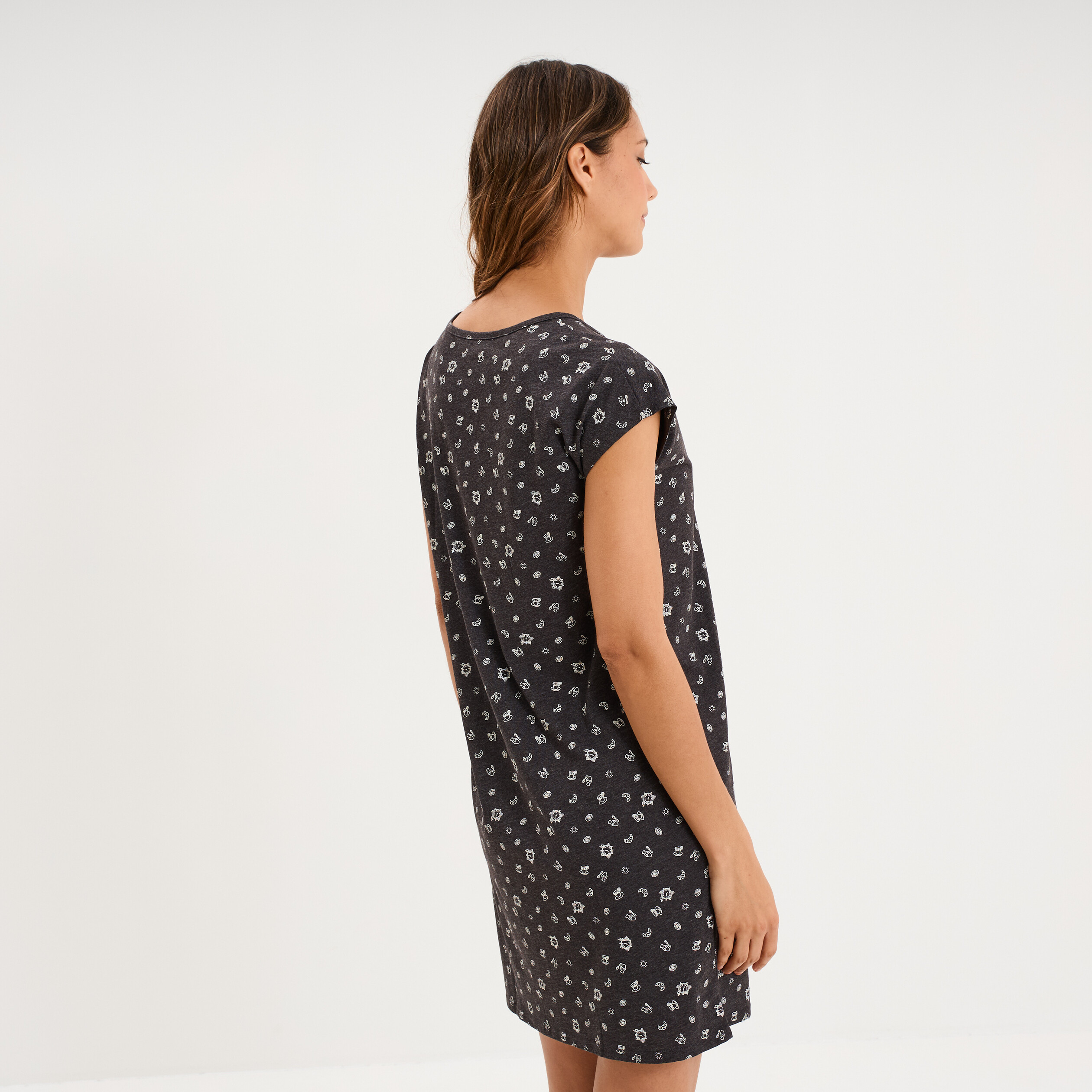 Chemise de nuit manches courtes gris anthracite femme