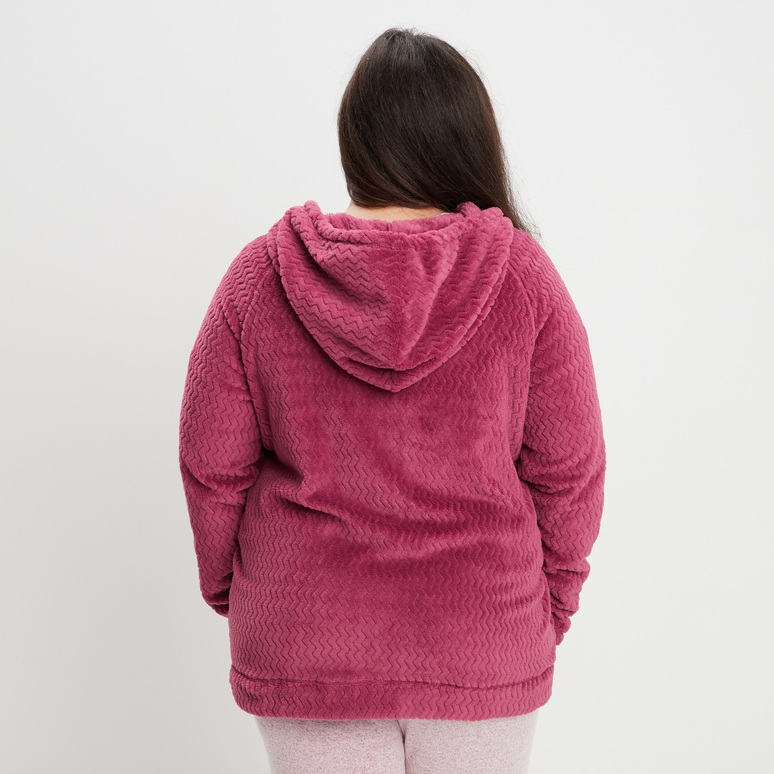 veste de pyjama a capuche rose framboise femmegt Veste de pyjama à capuche rose framboise femme grande taille