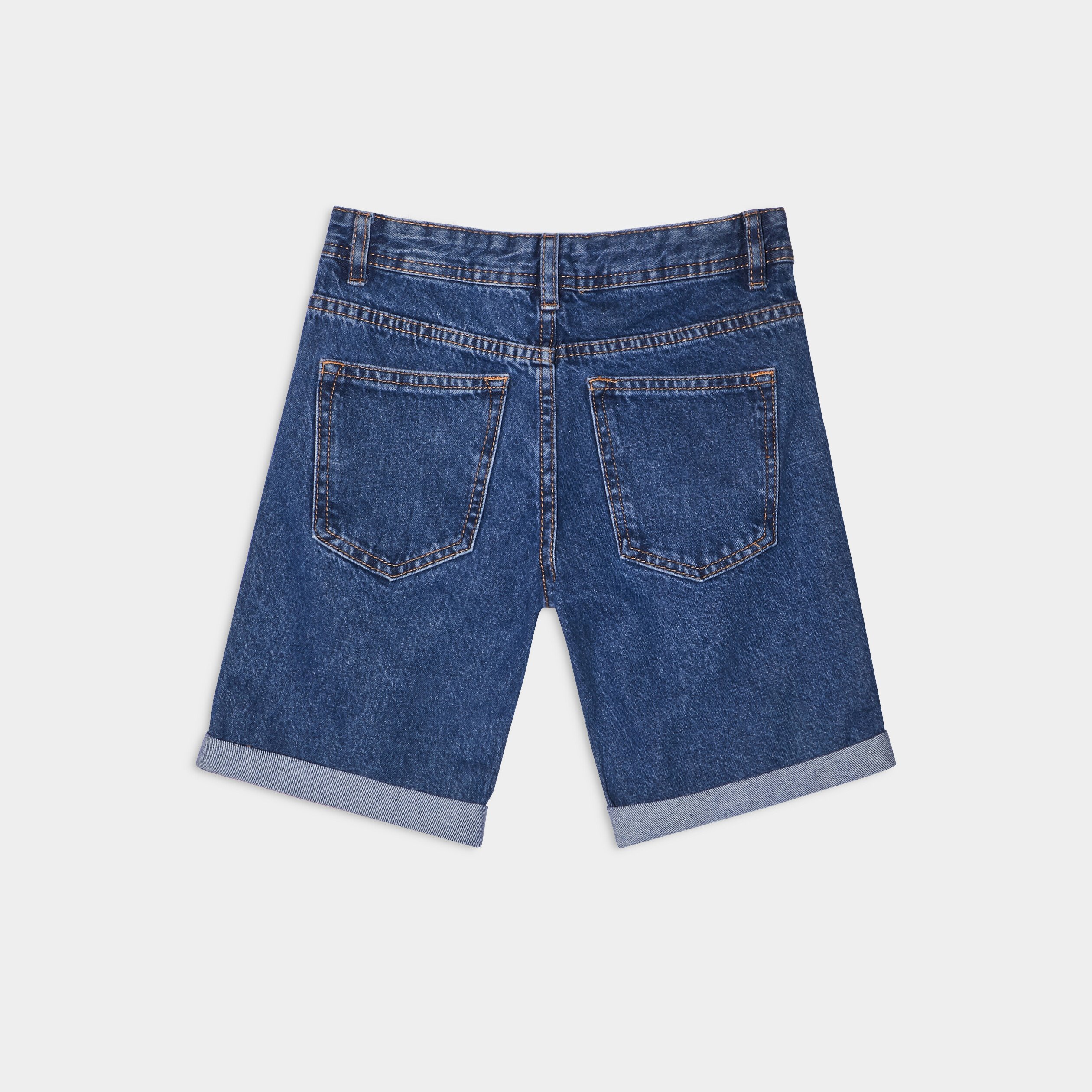 bermuda jean straight taille elastique denim stone garcon Bermuda jean straight taille élastique denim stone garçon
