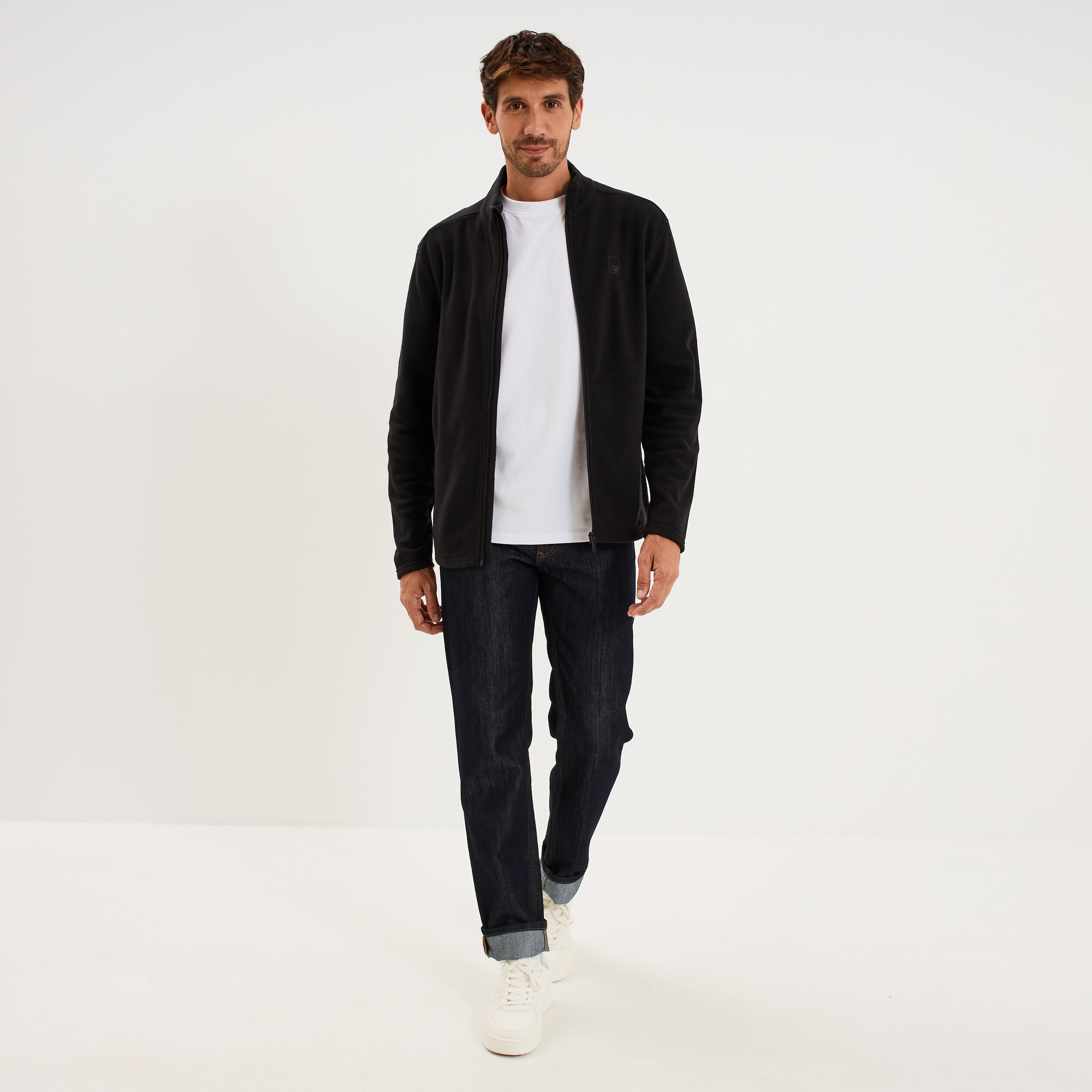 Gilet polaire zipp&eacute; manches longues noir homme