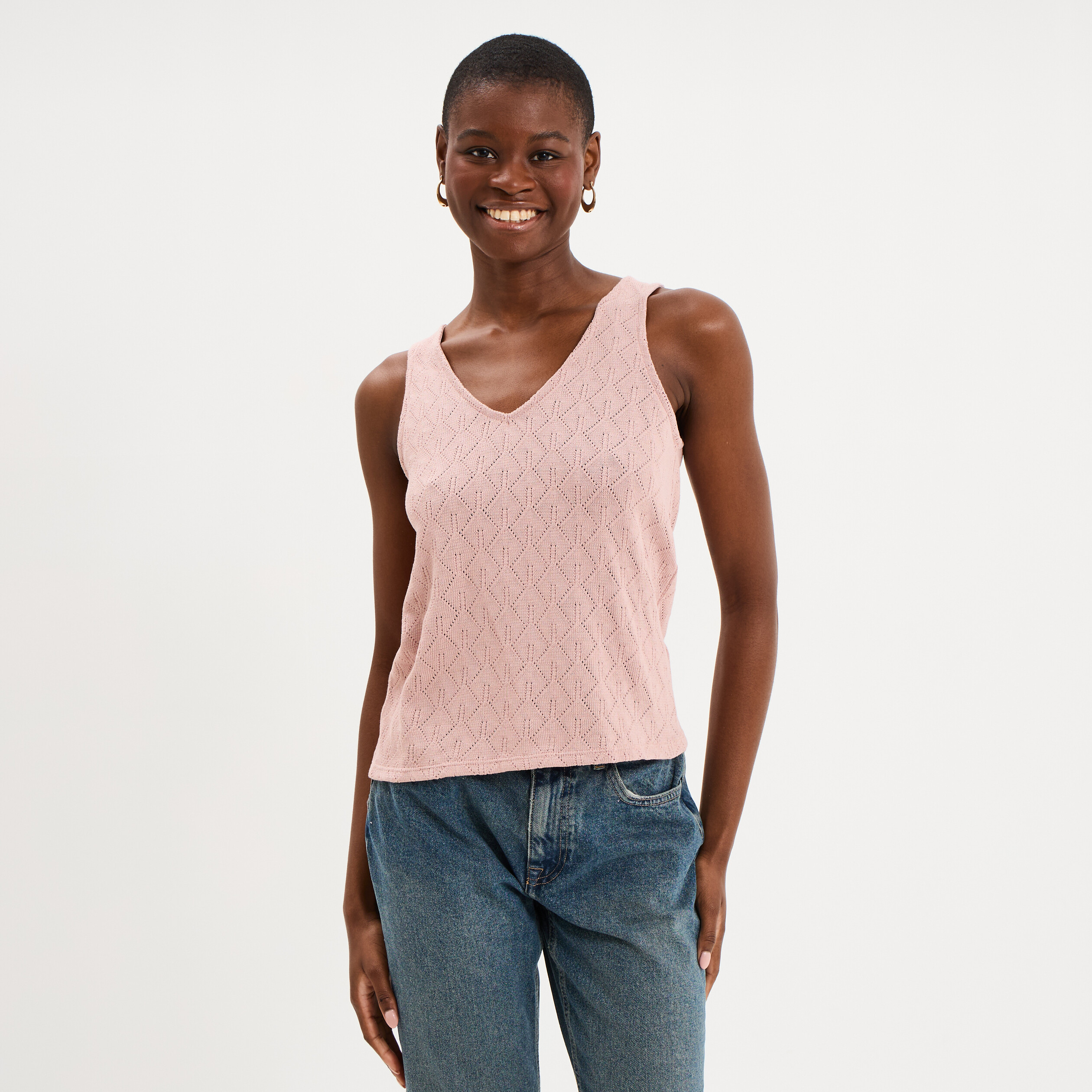 D&eacute;bardeur d&eacute;tails ajour&eacute;s rose poudr&eacute;e femme