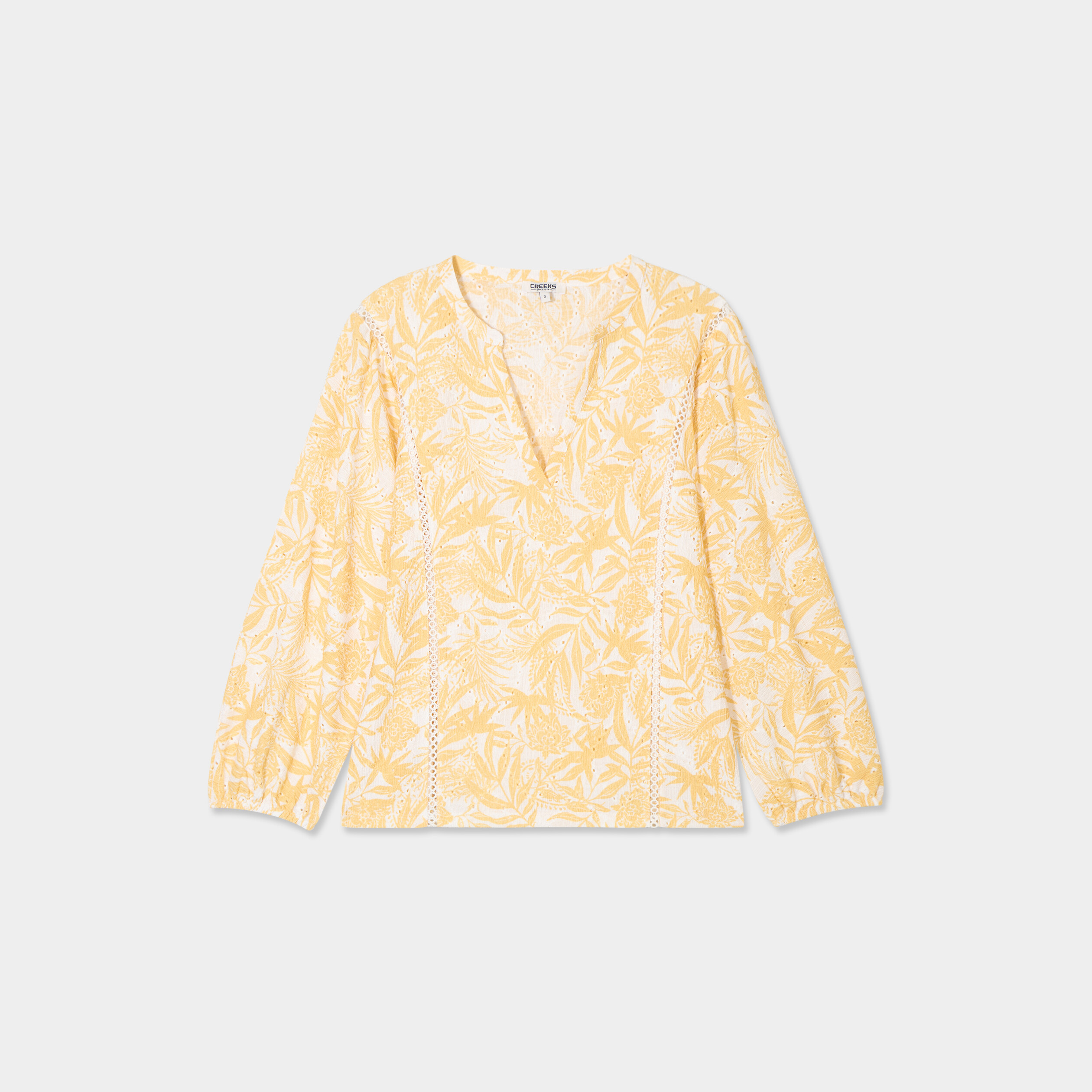 Blouse ajour&eacute;e manches 3/4 col en V ecru femme