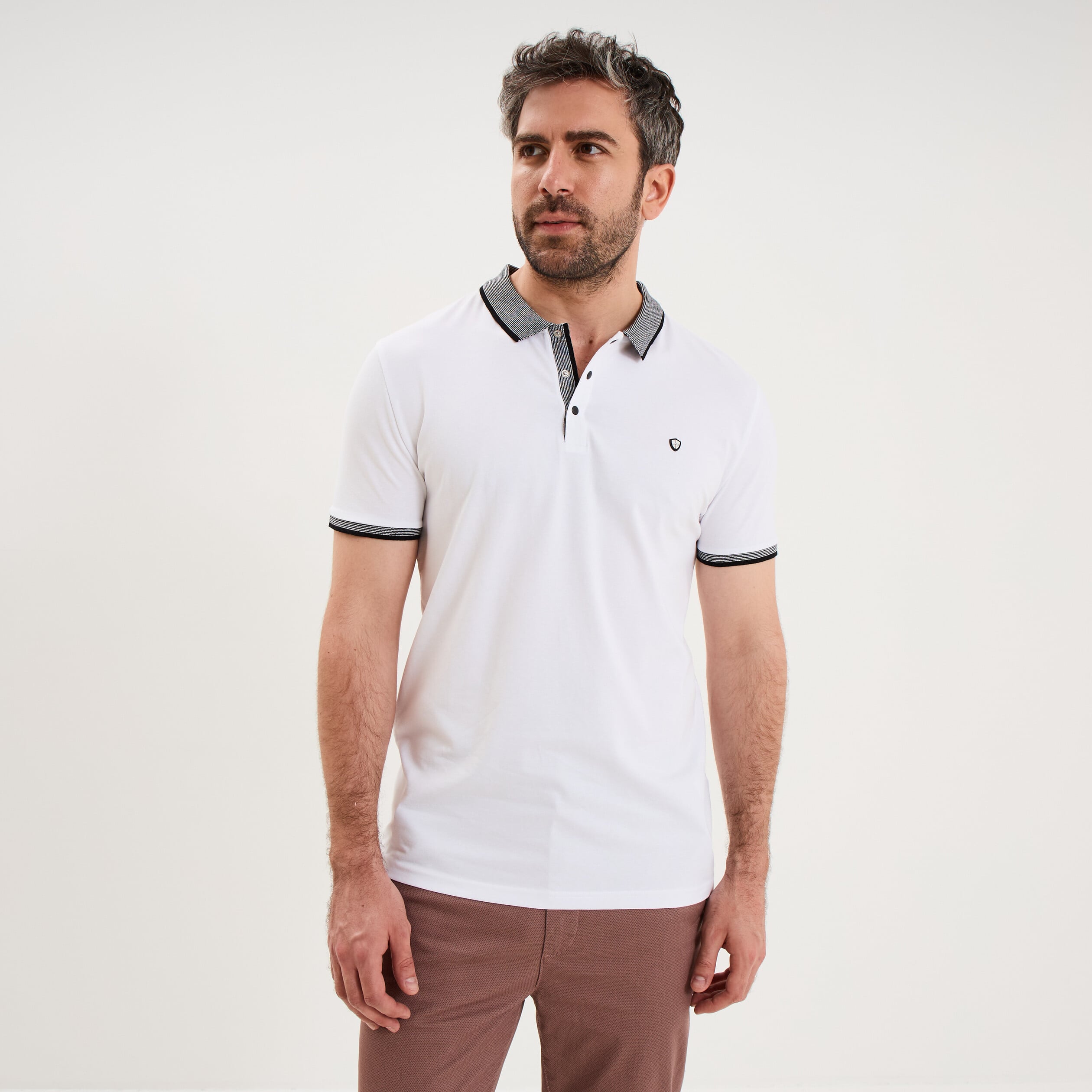 Polo slim manches courtes stretch blanc homme