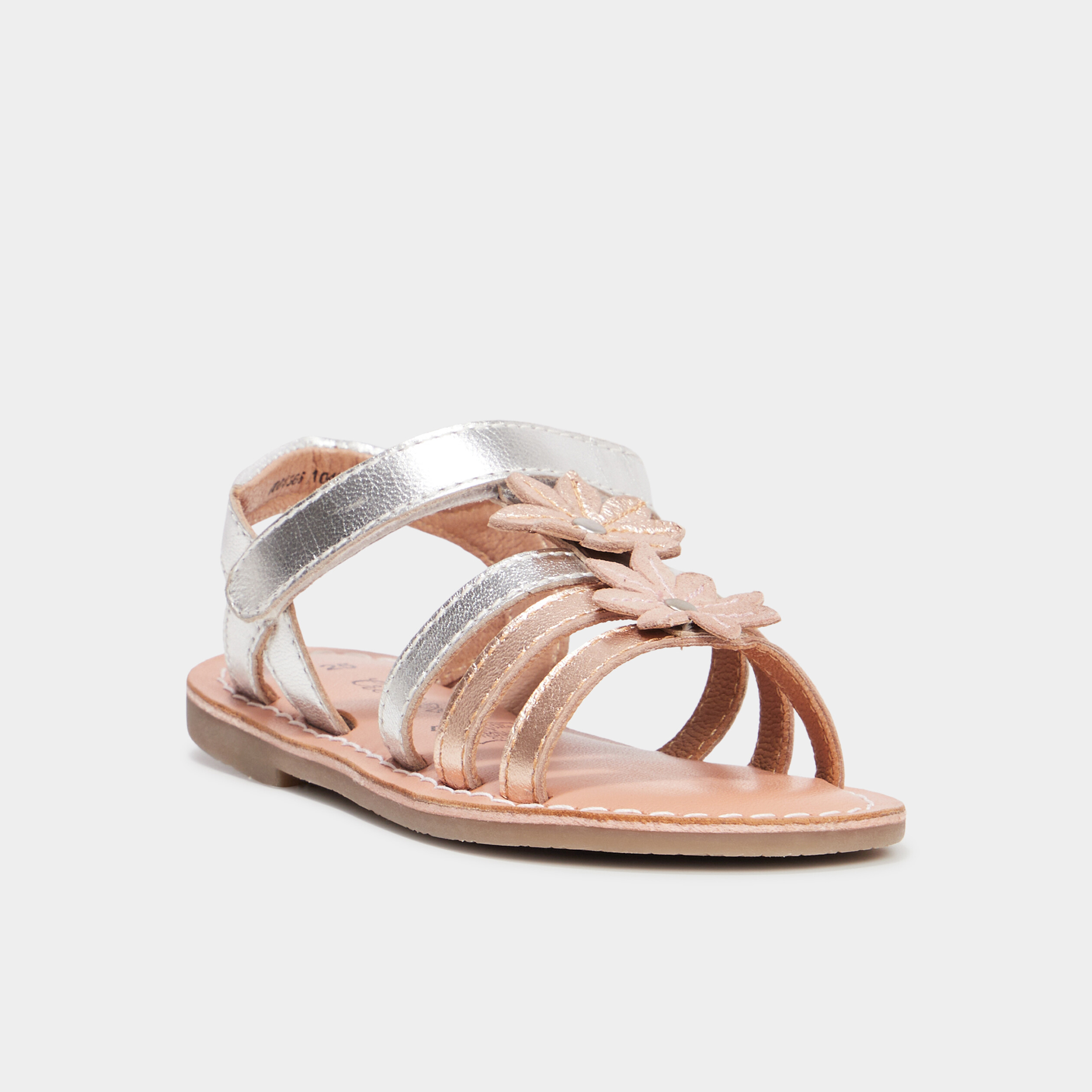 sandales fleurs en cuir creeks gris argent fille Sandales fleurs en cuir Creeks gris argent fille