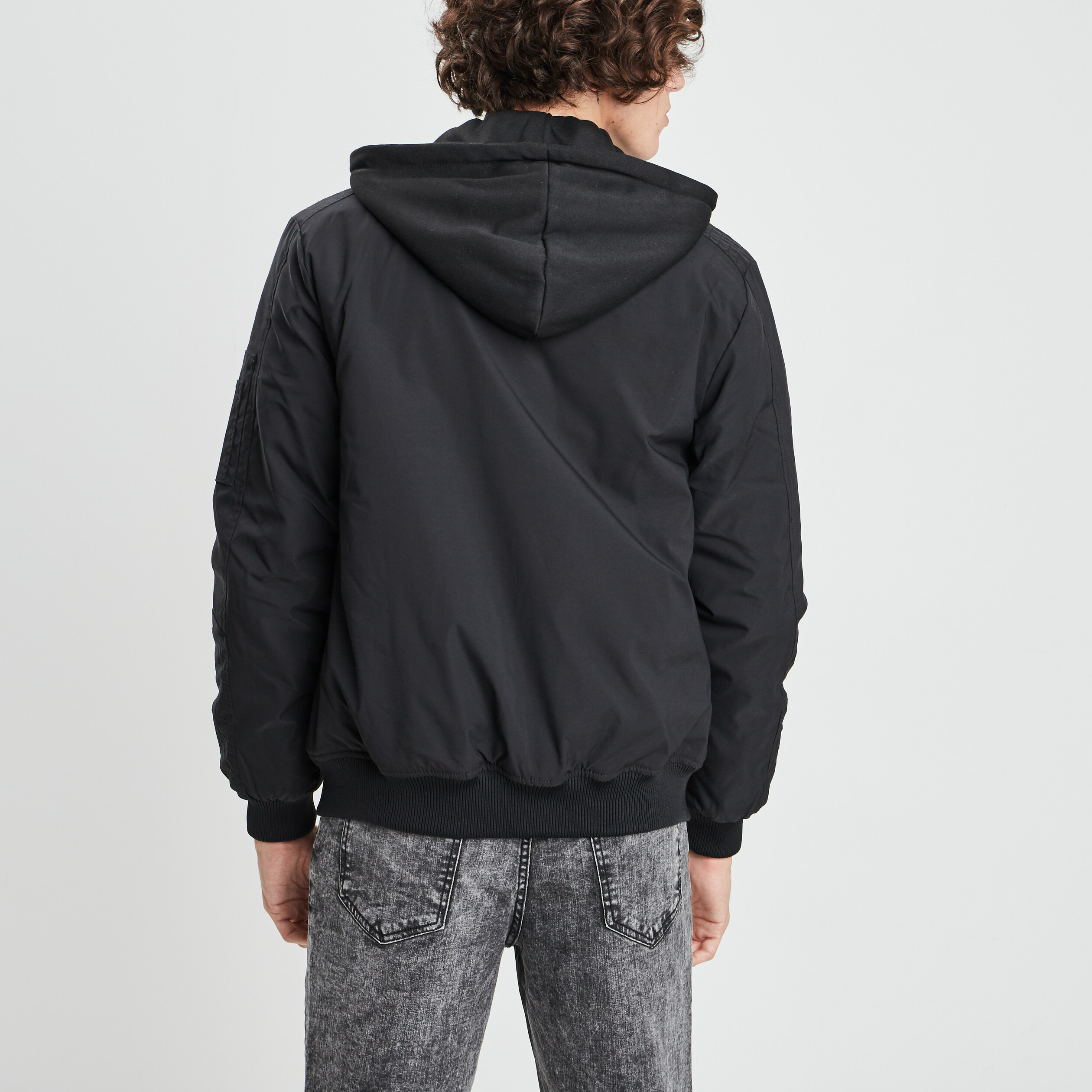 blouson a capuche esprit bombers noir homme Blouson à capuche esprit bombers noir homme