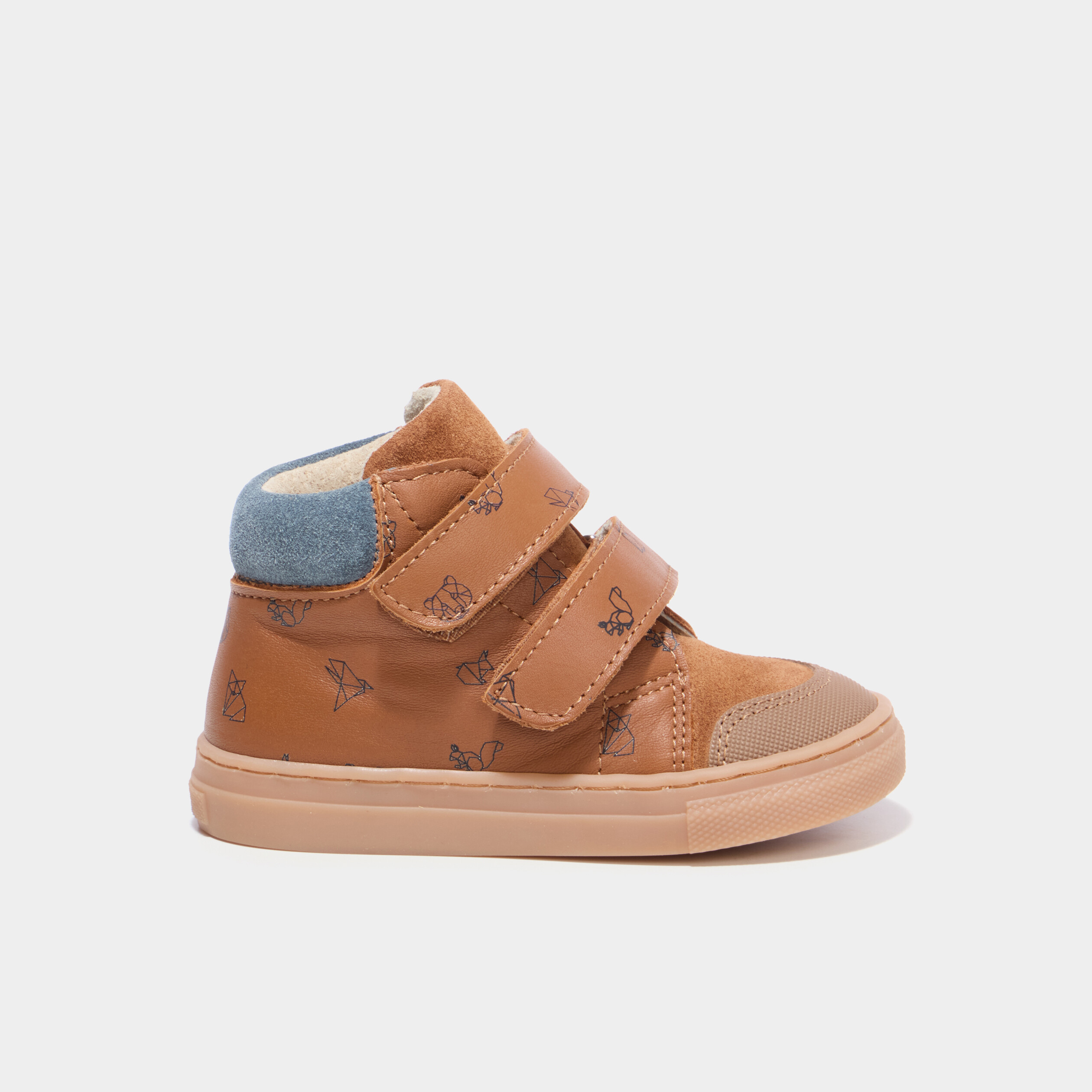 Bottillons &agrave; scratchs cuir bout renforc&eacute; camel b&eacute;b&eacute; gar&ccedil;on