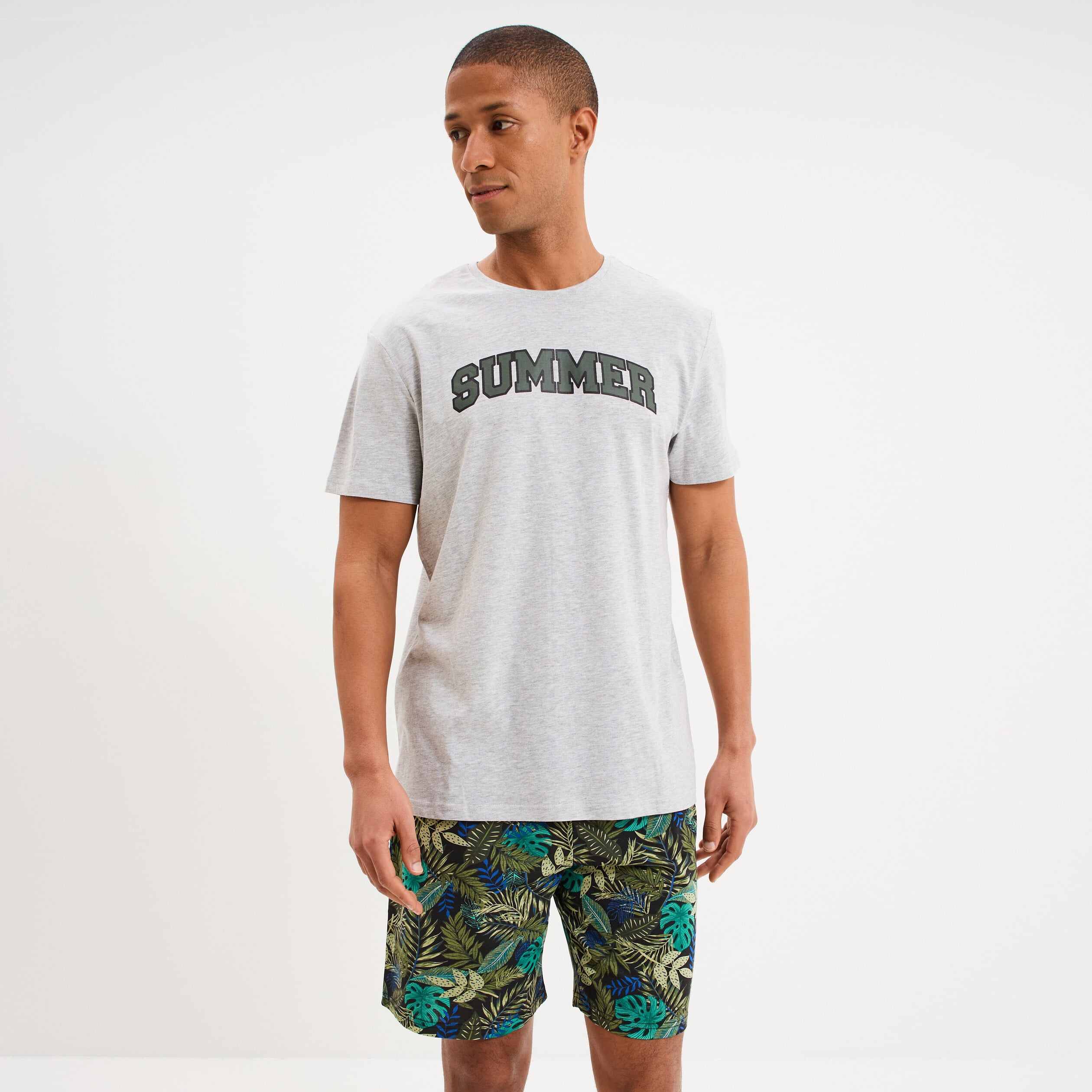Ensemble pyjama short et t-shirt coton gris clair homme