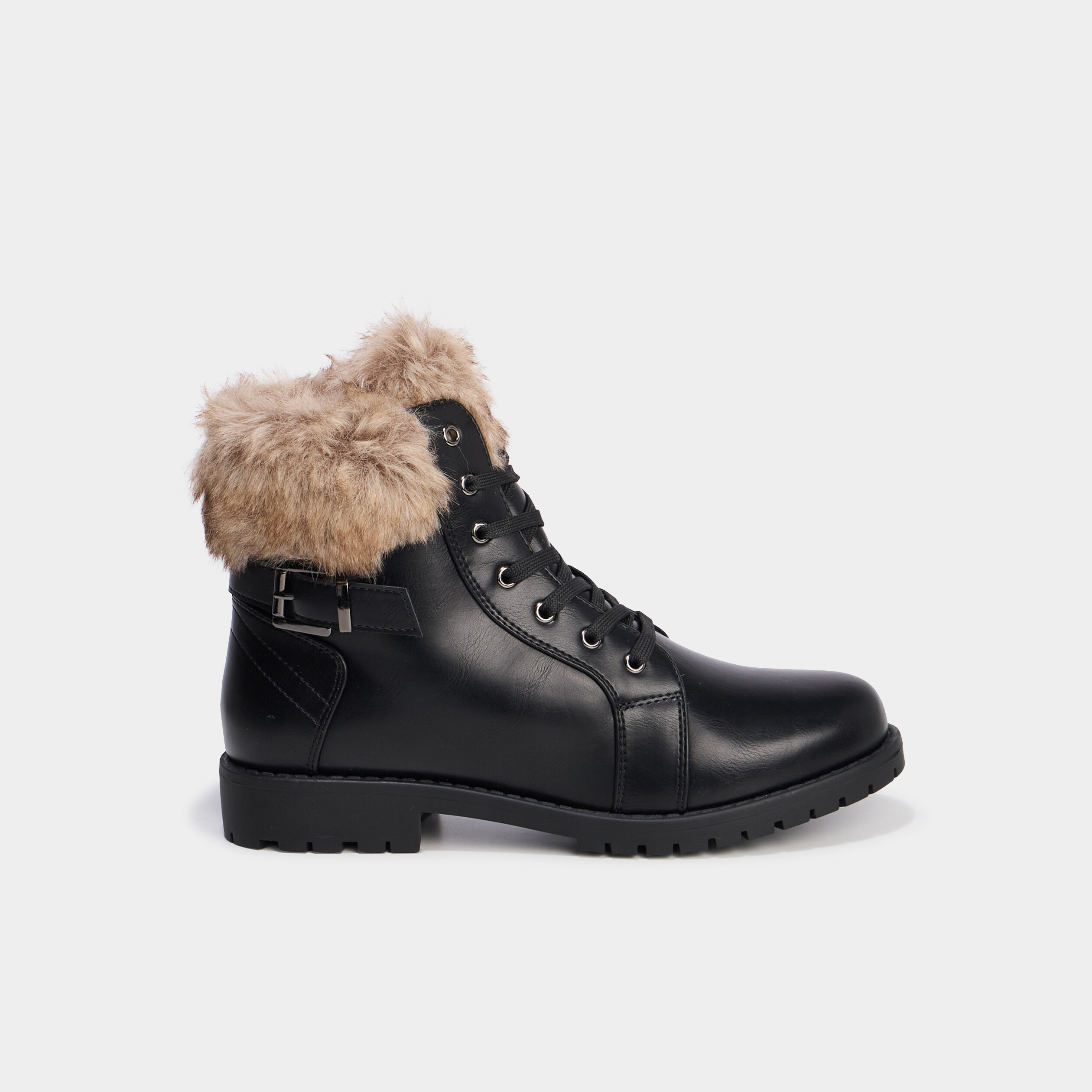 Boots col fausse fourrure noir femme