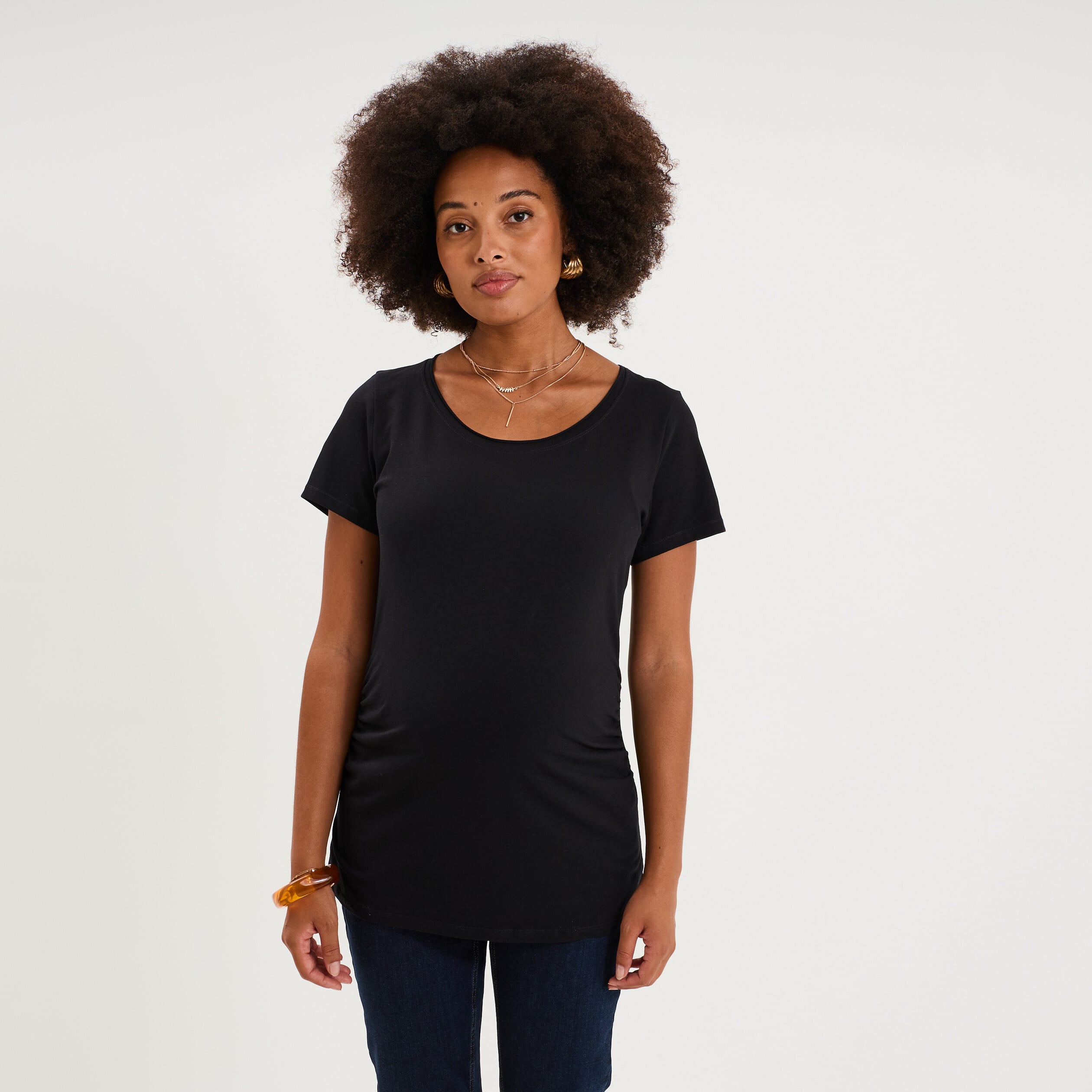 T-shirt grossesse manches courtes coton noir femme maternit&eacute;
