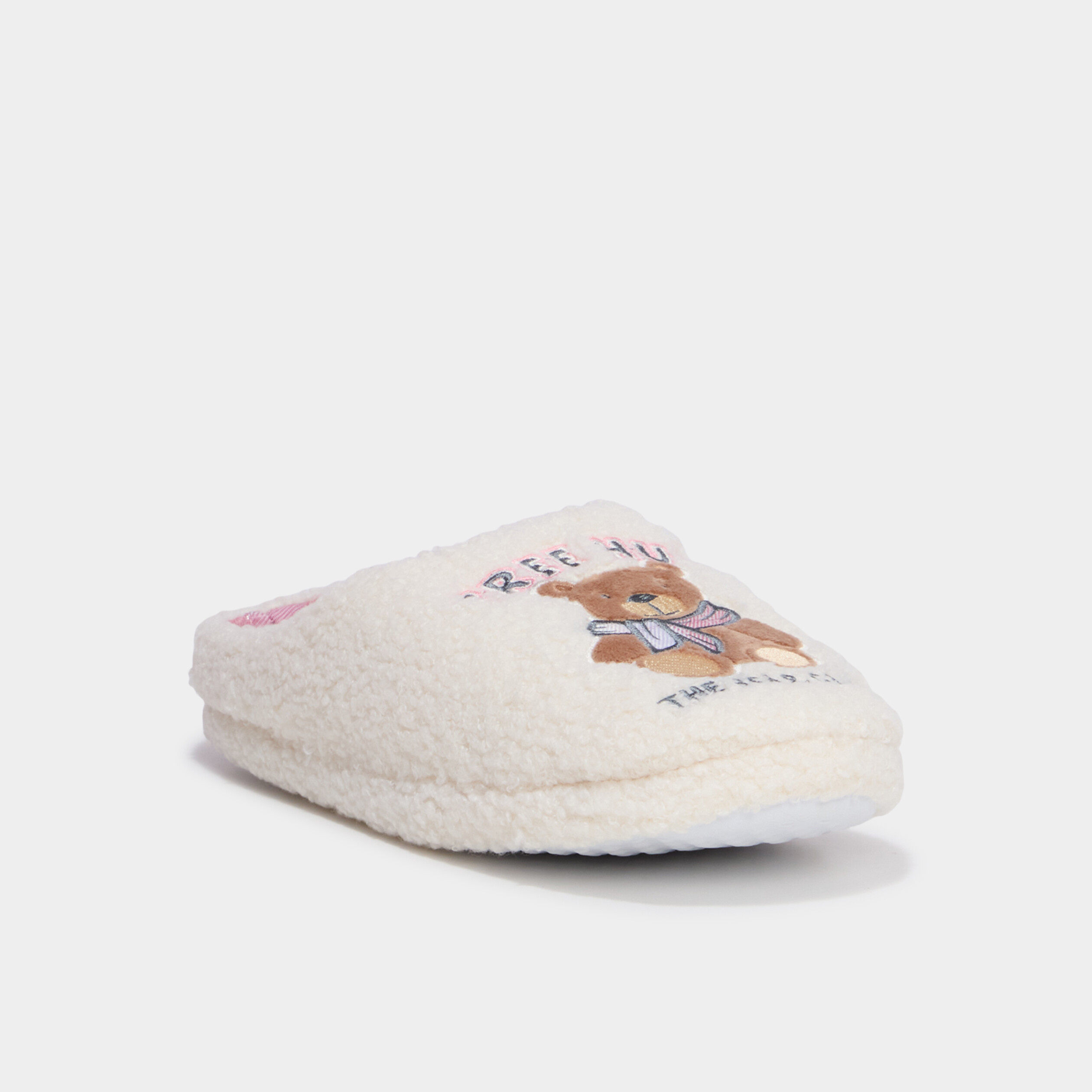 Chaussons mules effet bouclette blanc femme