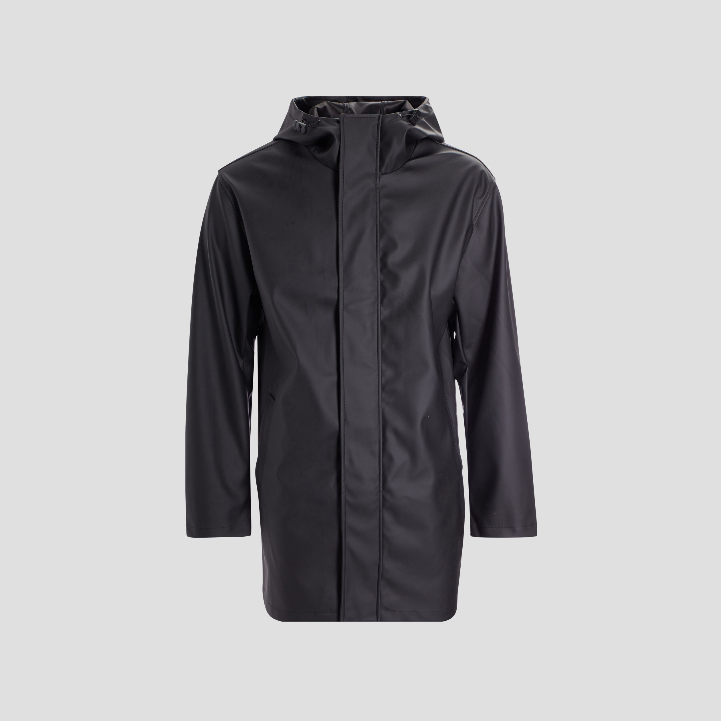coupe vent long droit a capuche noir homme Coupe vent long droit à capuche noir homme