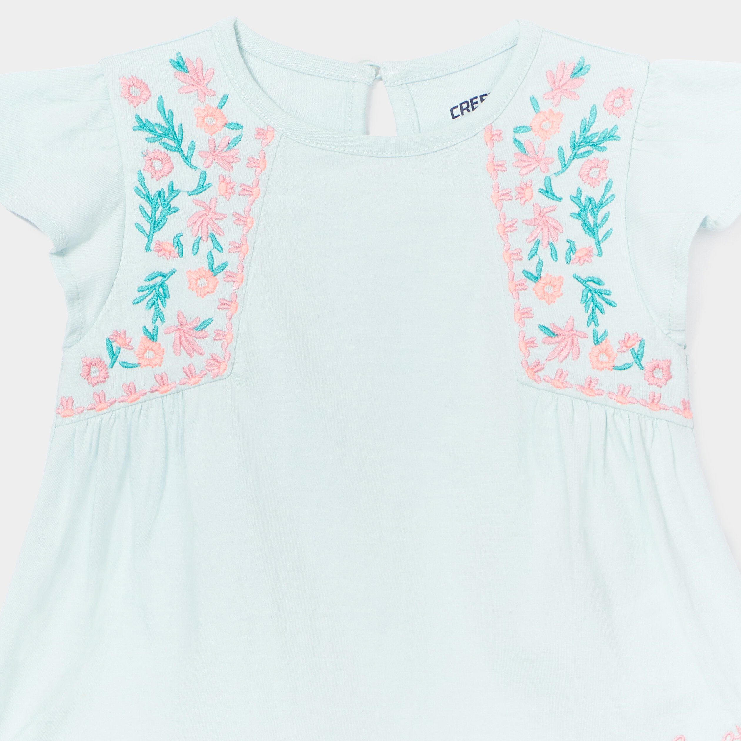 t shirt broderie manches courtes creeks bleu turquoise bebef T-shirt broderie manches courtes Creeks bleu turquoise bébé fille