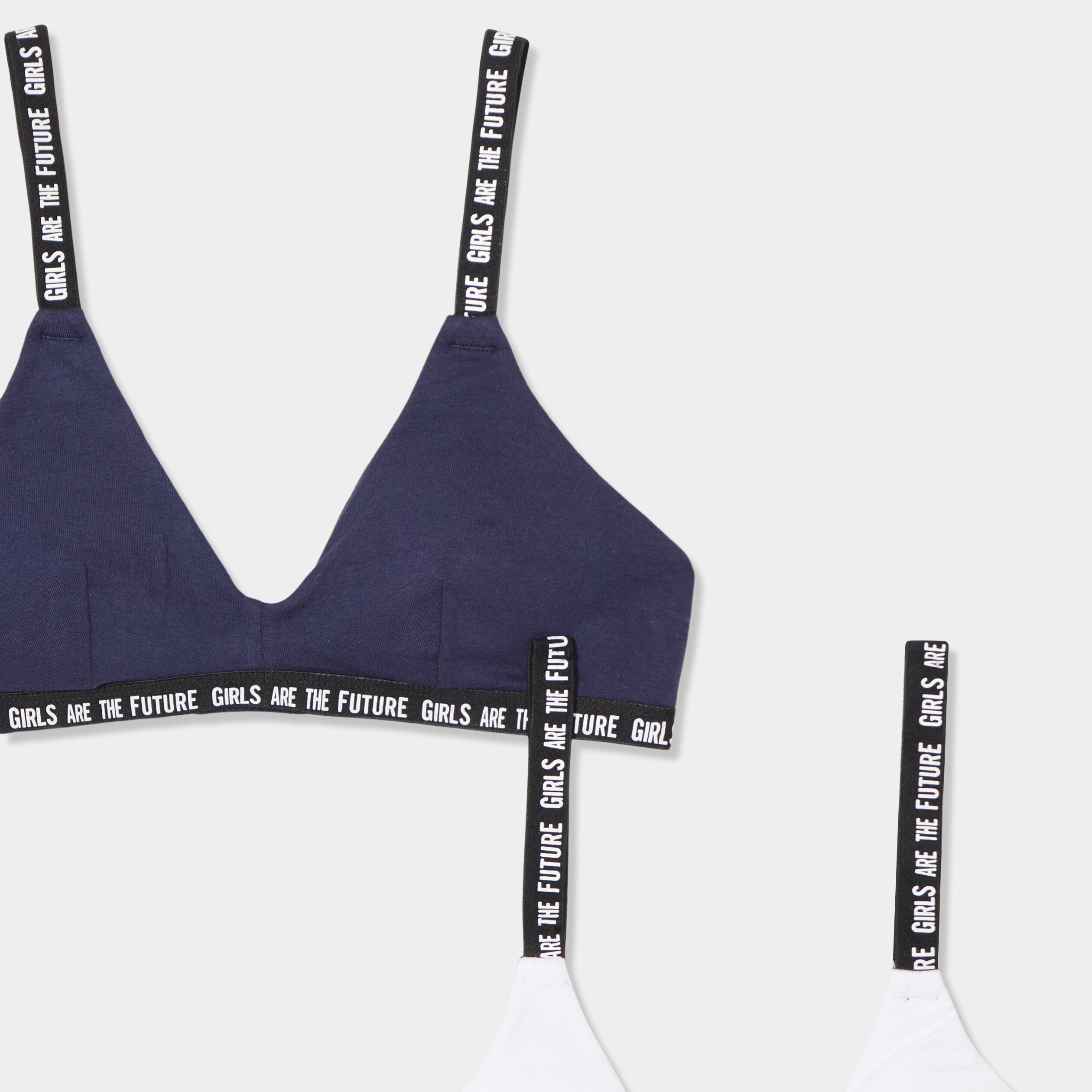 lot 2 brassieres forme triangle coton bleu marine fille Lot 2 brassières forme triangle coton bleu marine fille