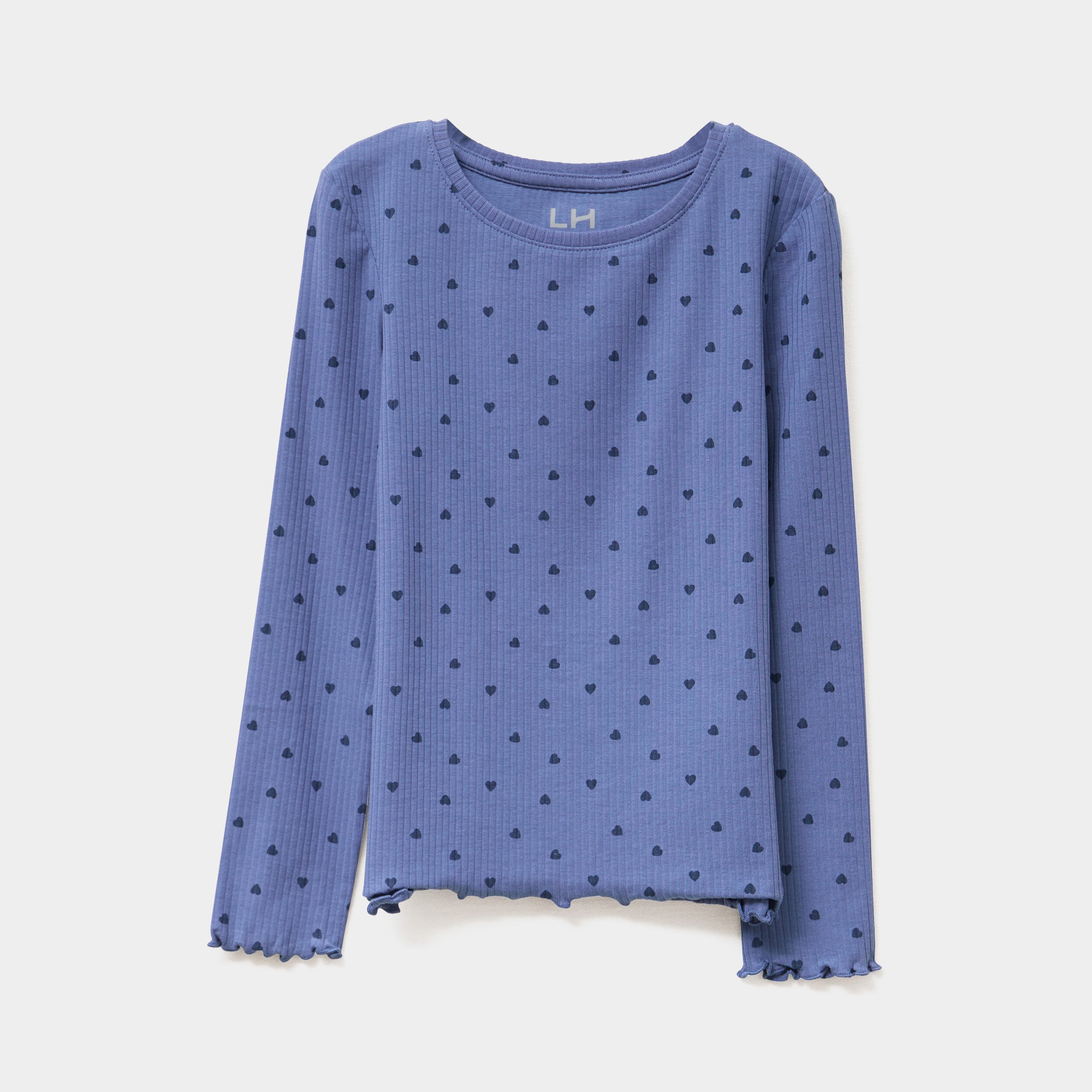 t shirt cotele manches longues coton bleu gris fille T-shirt côtelé manches longues coton bleu gris fille