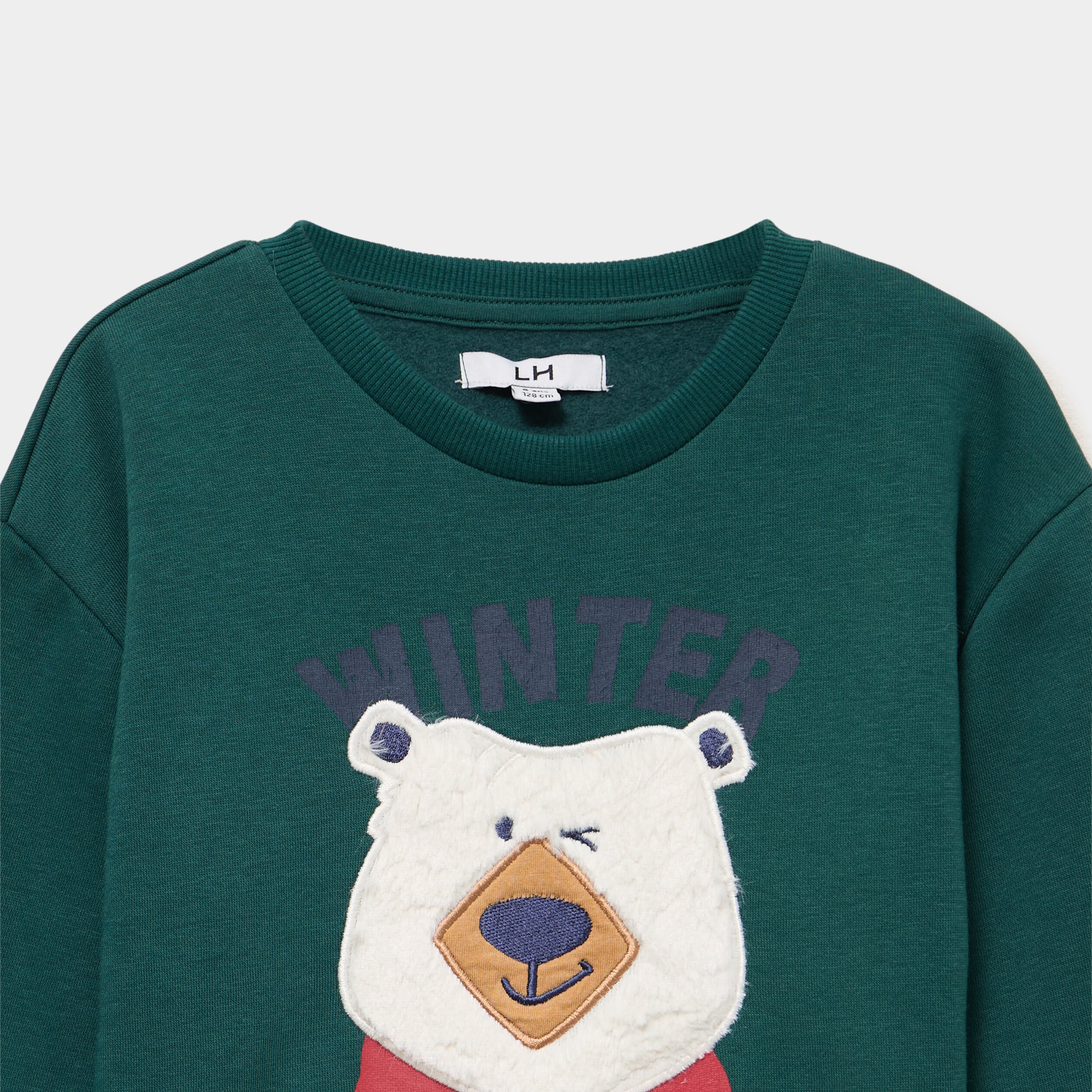 Sweat col rond manches longues vert fonc&eacute; gar&ccedil;on