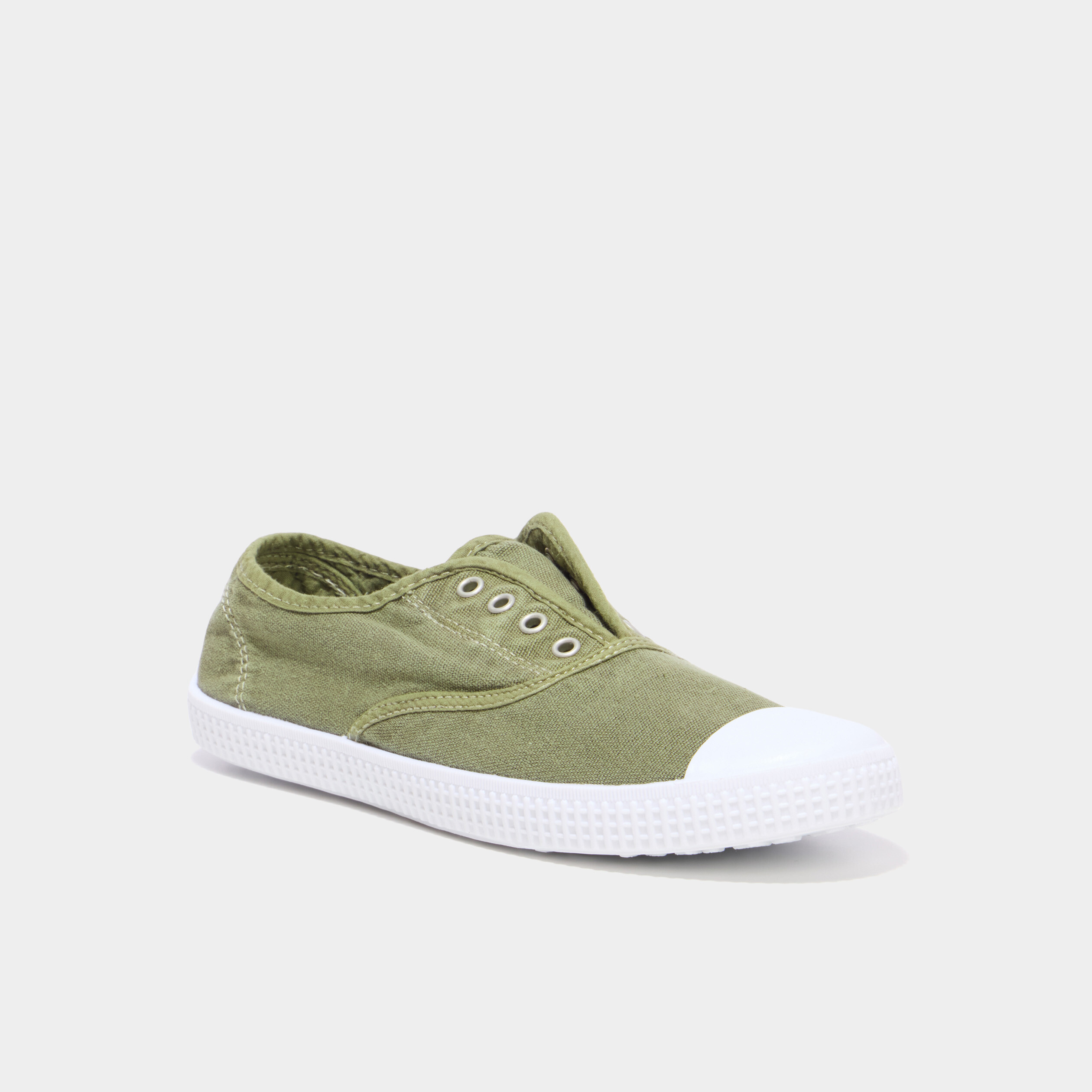 Tennis basses en toile enfilage facile vert kaki femme