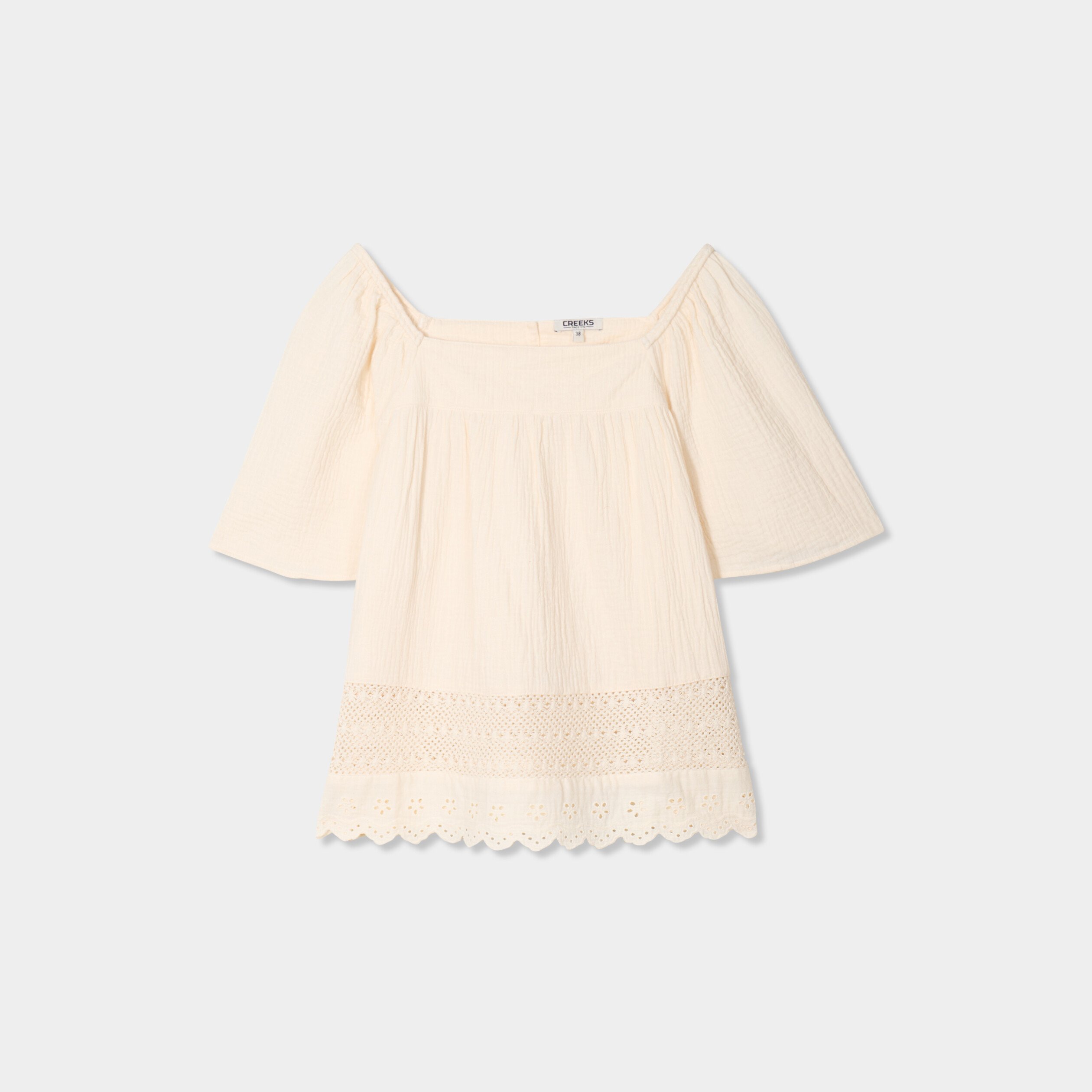 blouse manches papillons gaze de coton creme femme Blouse manches papillons gaze de coton creme femme