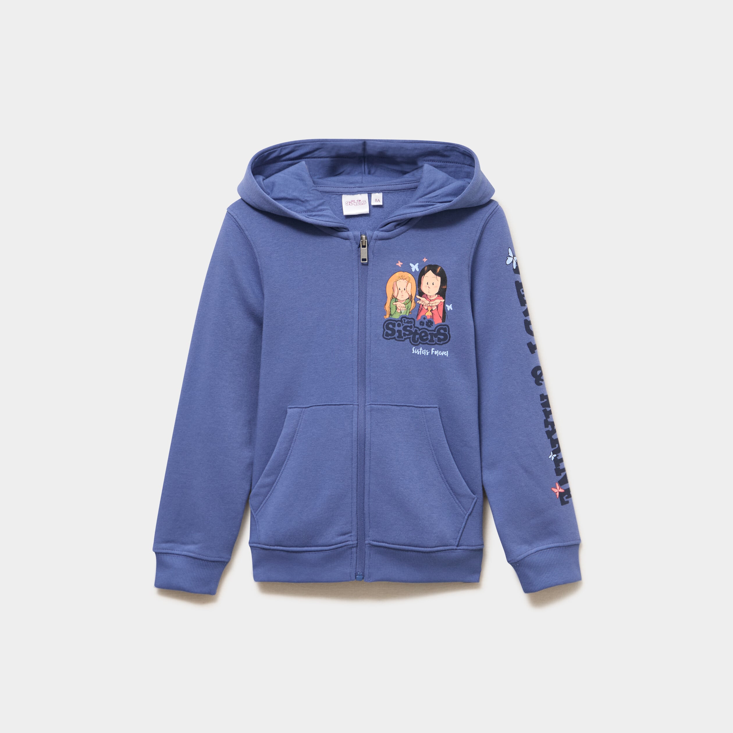 Sweat zipp&eacute; &agrave; capuche Les Sisters bleu gris fille