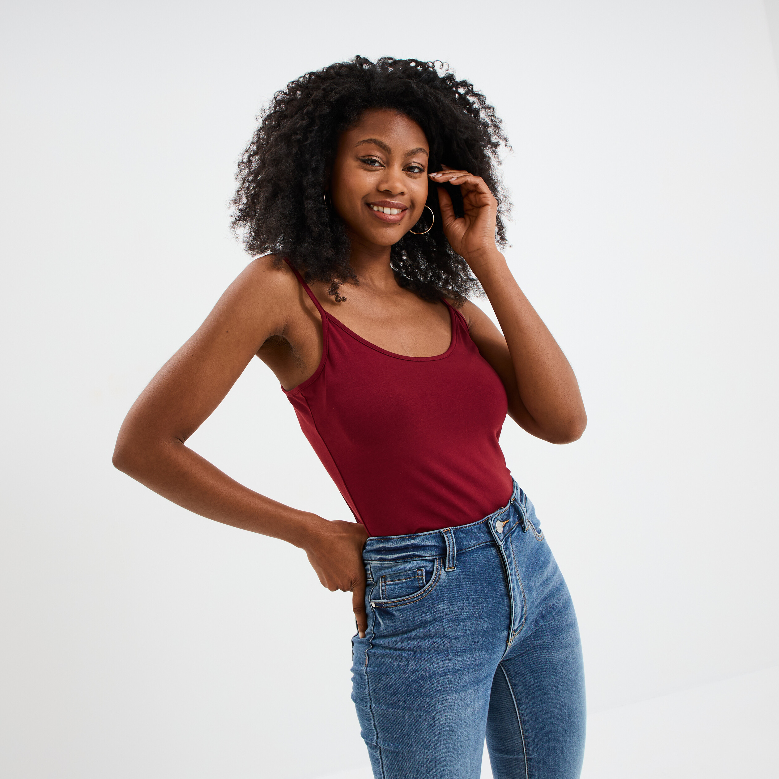 Débardeur coton bretelles réglables bordeaux femme