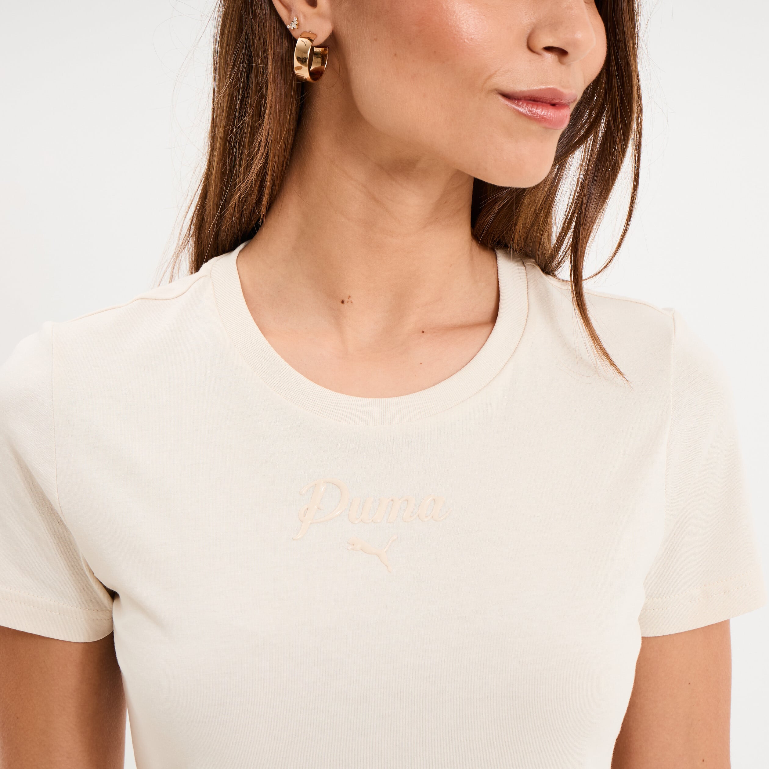 T-shirt manches courtes coton Puma ivoire femme