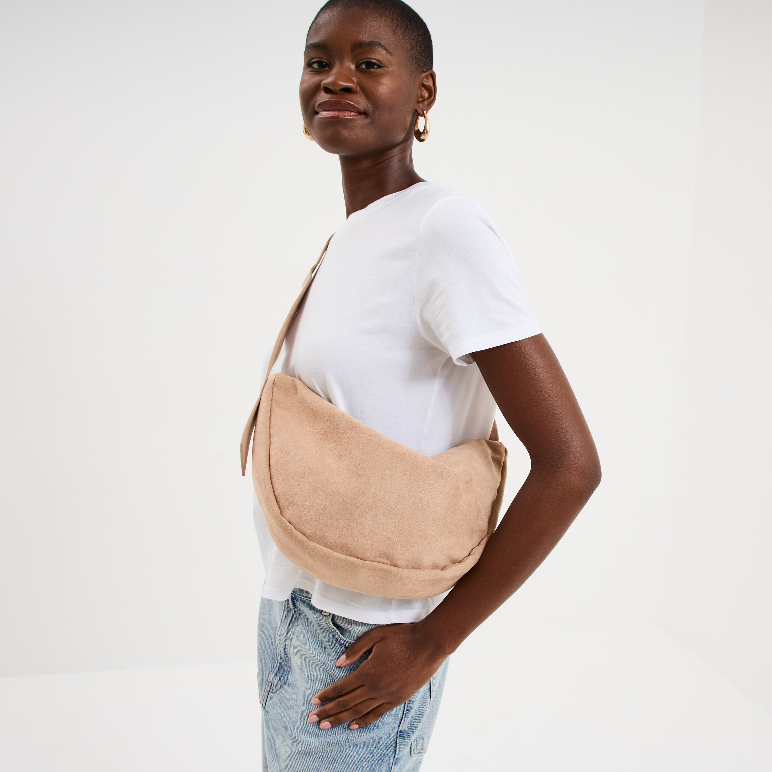 Sac banane effet su&eacute;dine ivoire femme